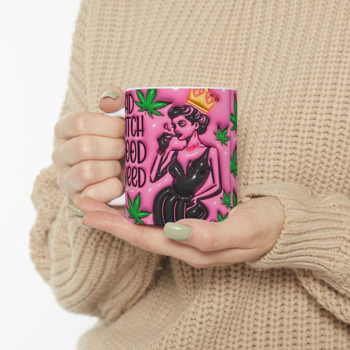 Bad Bitch Good Weed Ceramic Mug - Stylish Cannabis Coffee Cup for Celebrating Life