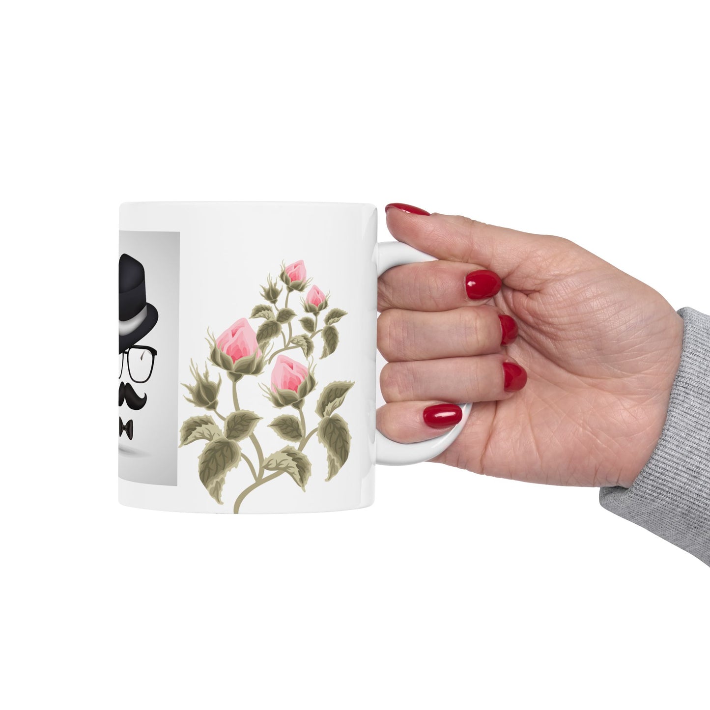 Father's Day Ceramic Mug - Stylish Gift with Roses & Heartbeat Design