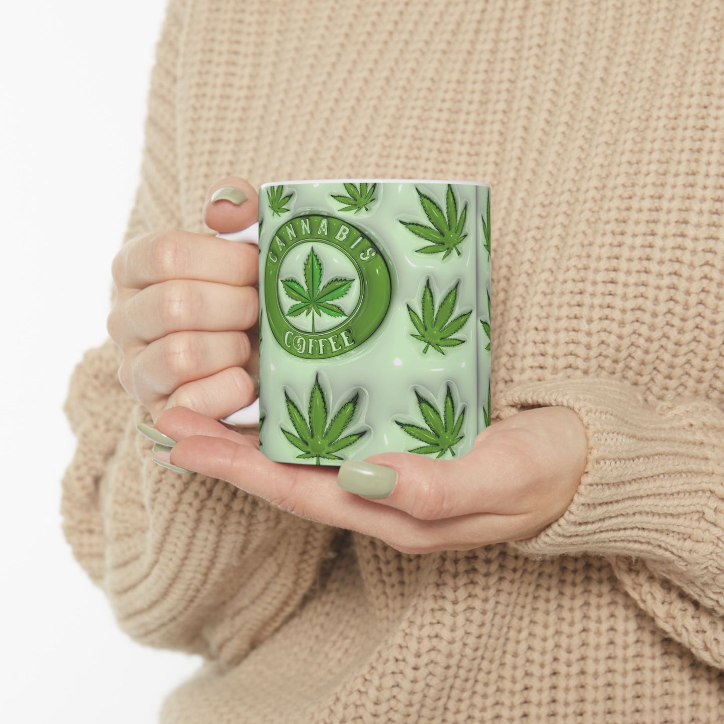 Cannabis Leaf Ceramic Mug - Perfect for Coffee Lovers, Stoner Gifts, Unique Kitchen Decor, and Greenery Enthusiasts
