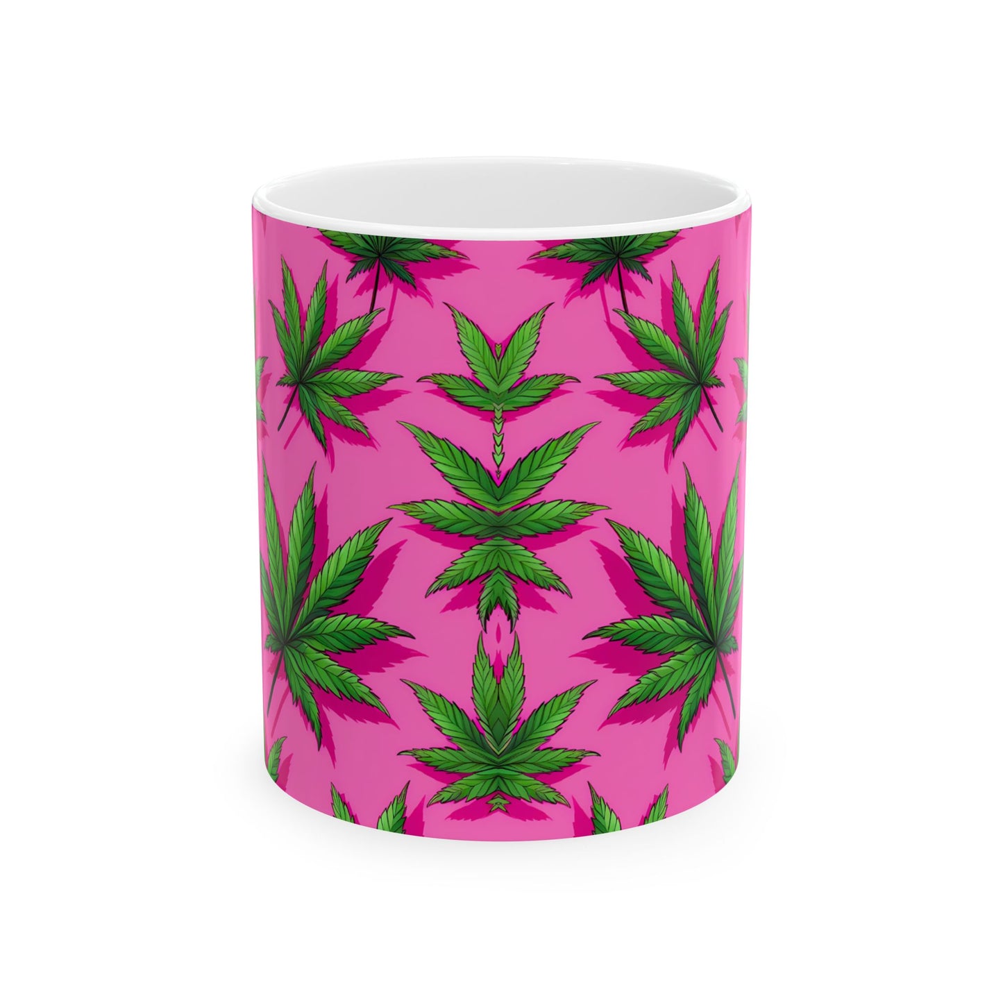 Vibrant Pink Cannabis Ceramic Mug - 11oz