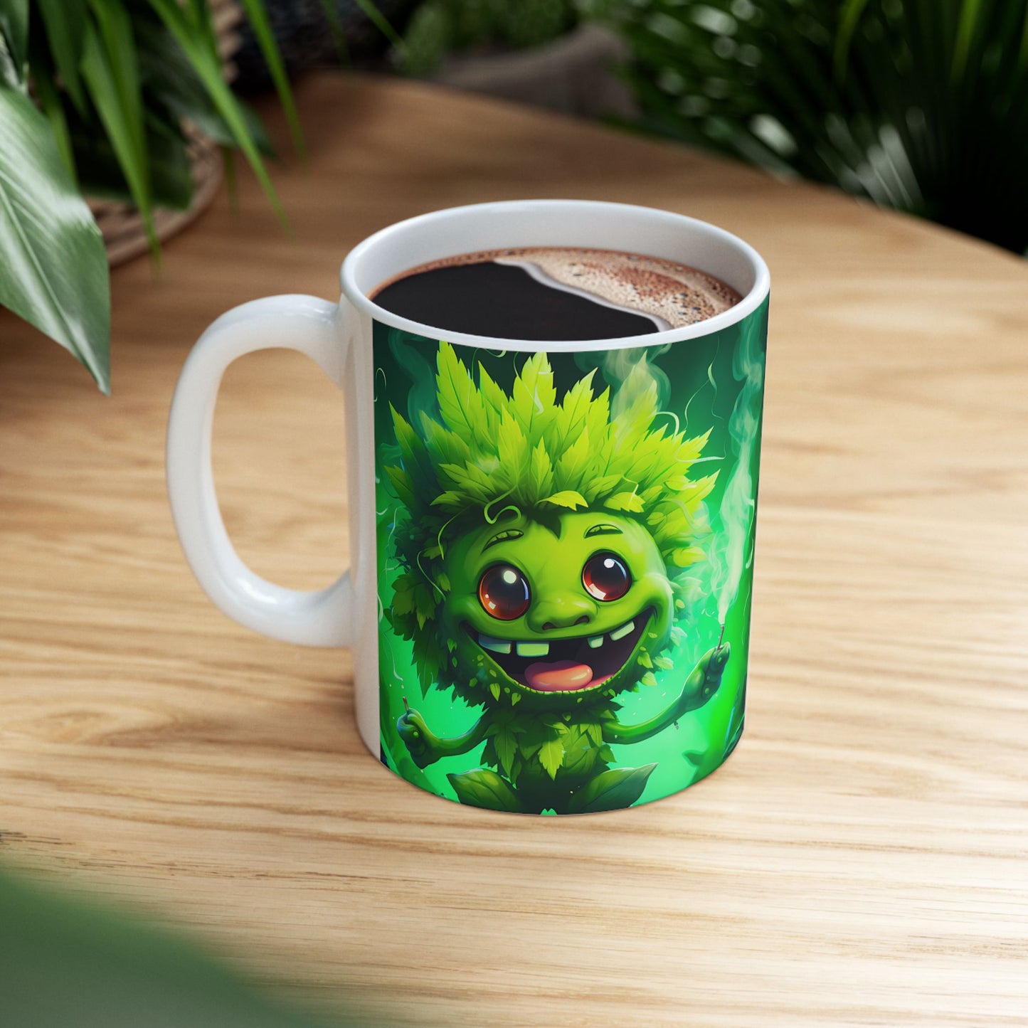 Whimsical Green Monster Ceramic Mug