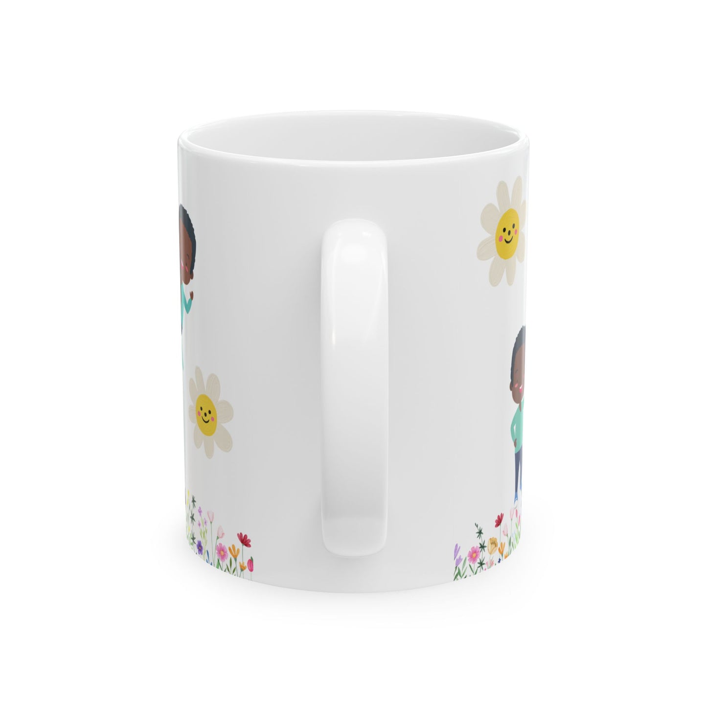 Happy Father's Day Ceramic Mug Colorful Floral Design with Cheerful Characters