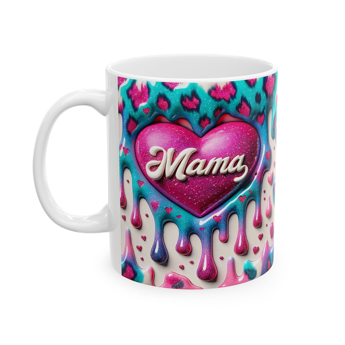 Colorful Drippy Heart Ceramic Mug - 11oz