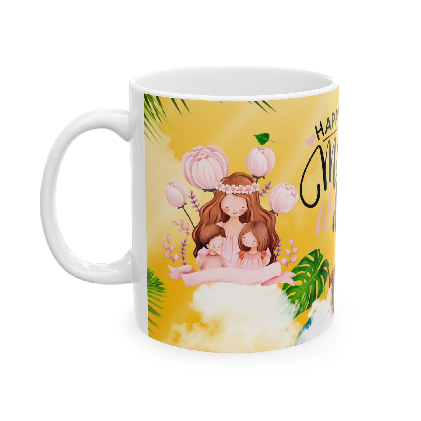 Happy Mother's Day Ceramic Mug - Tropical Floral Design - Perfect Gift for Moms