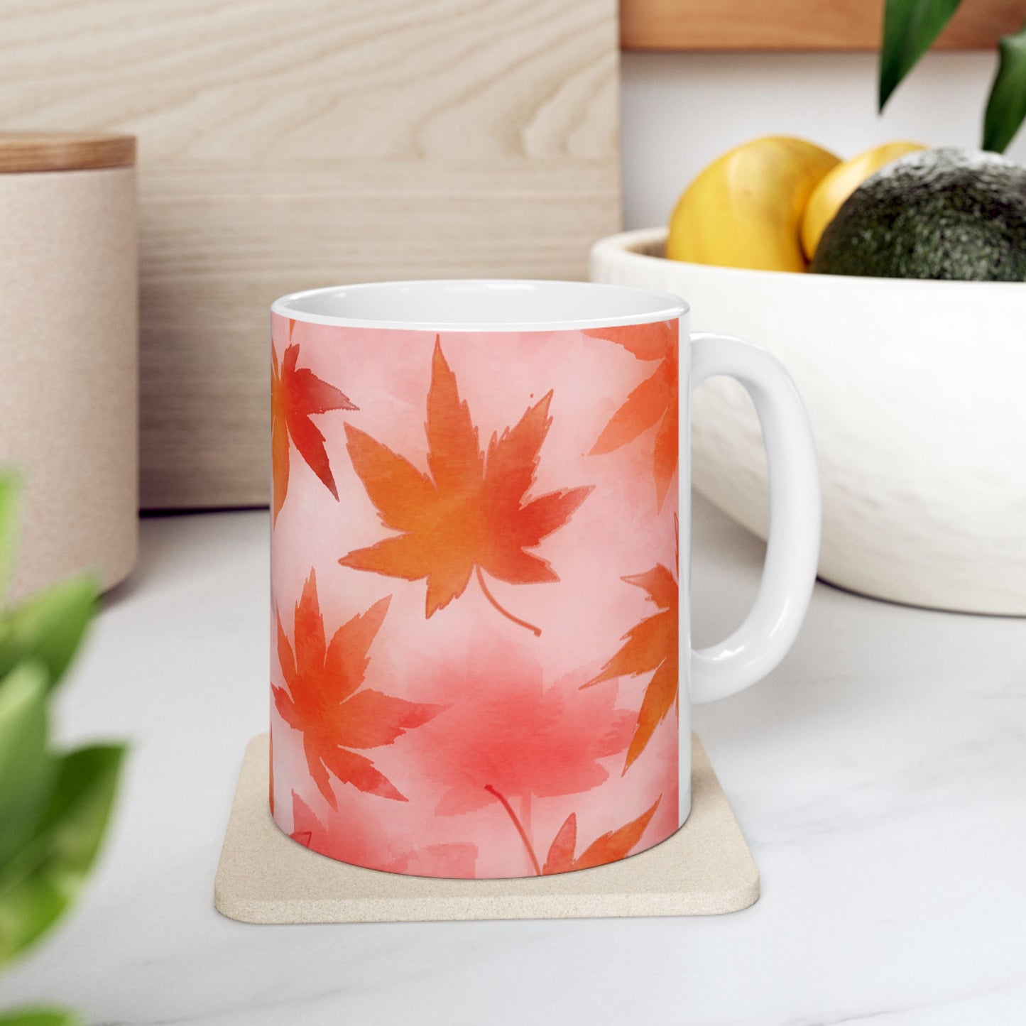 Autumn Leaves Ceramic Mug - Cozy Fall Vibe Coffee Cup 11oz