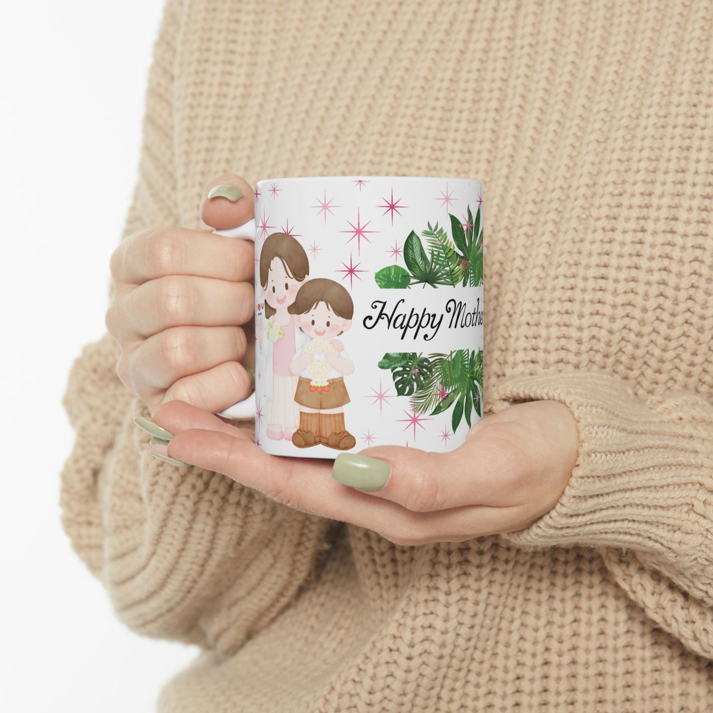 Happy Mother's Day Ceramic Mug - Floral Design Gift for Mom, 11oz
