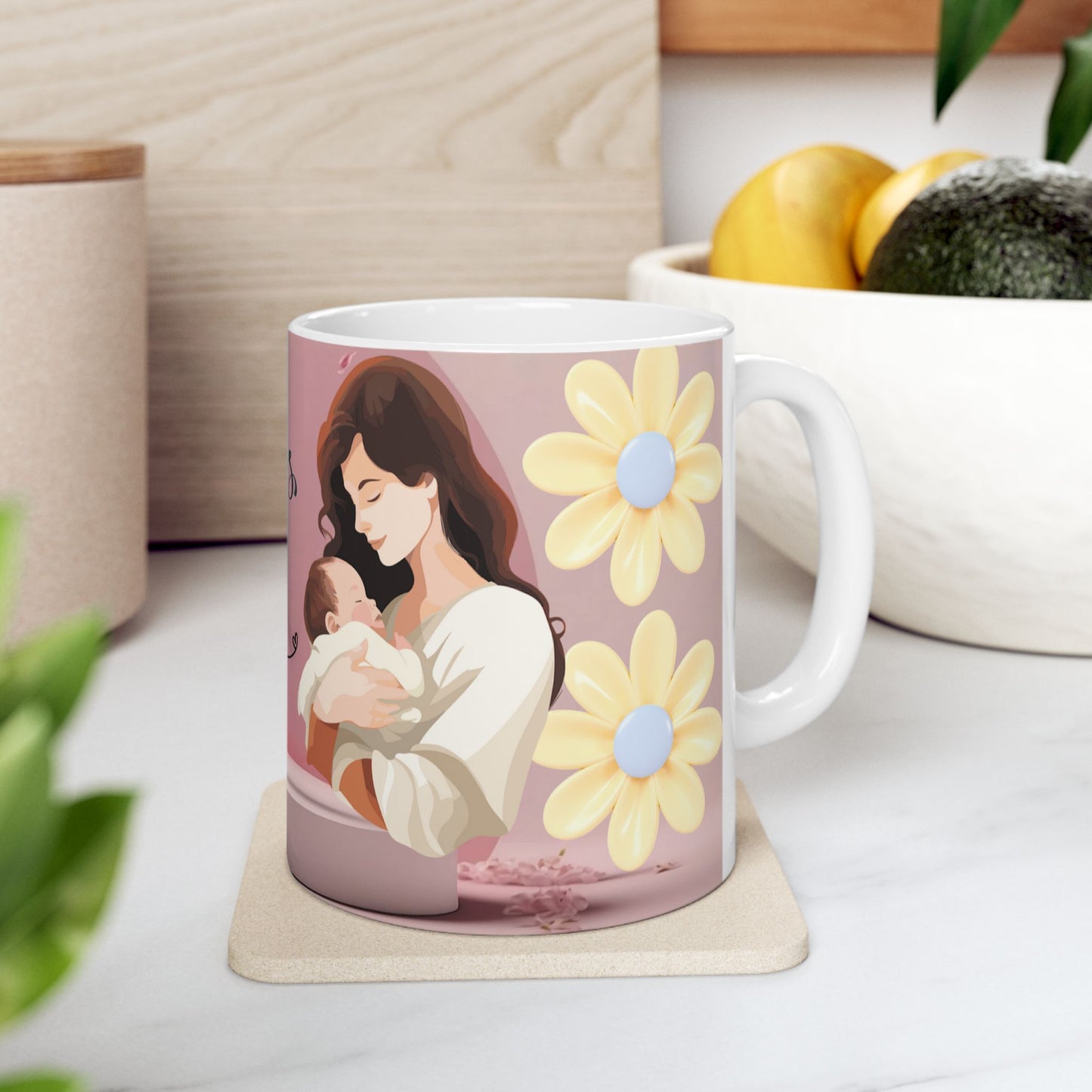 Mother's Day Ceramic Mug - Pink Floral Design for Mama