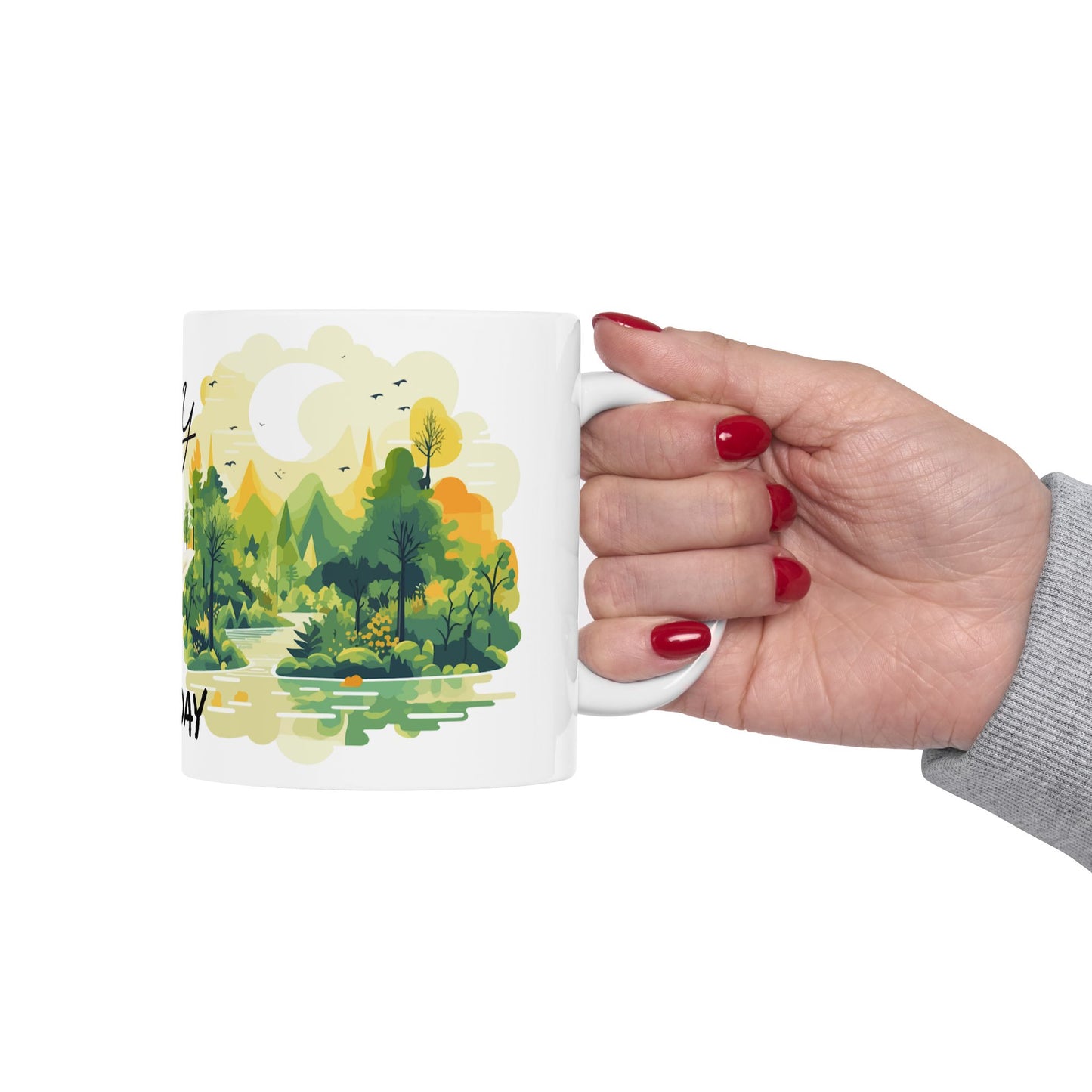 Nature-Inspired Happy Wednesday Ceramic Mug