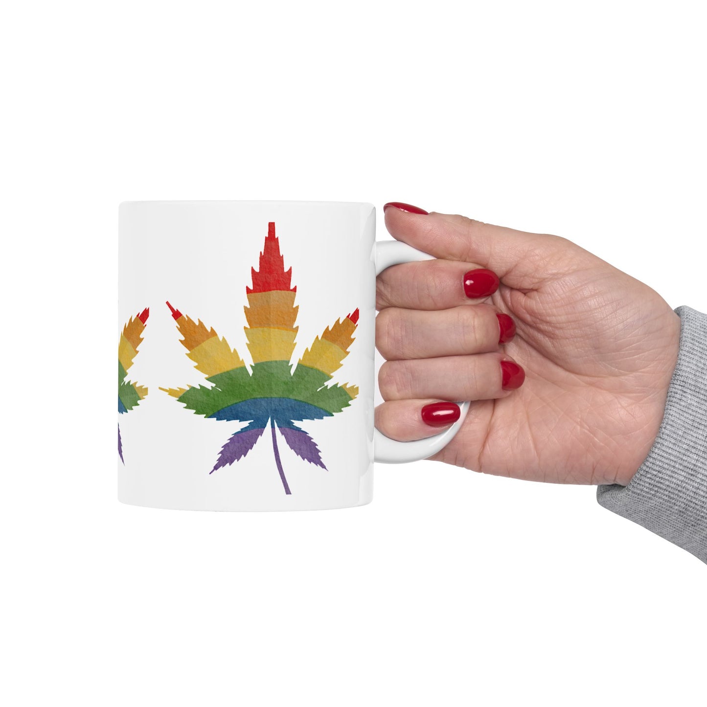 Rainbow Leaf Ceramic Mug - Colorful Cannabis Design for Proud Allies
