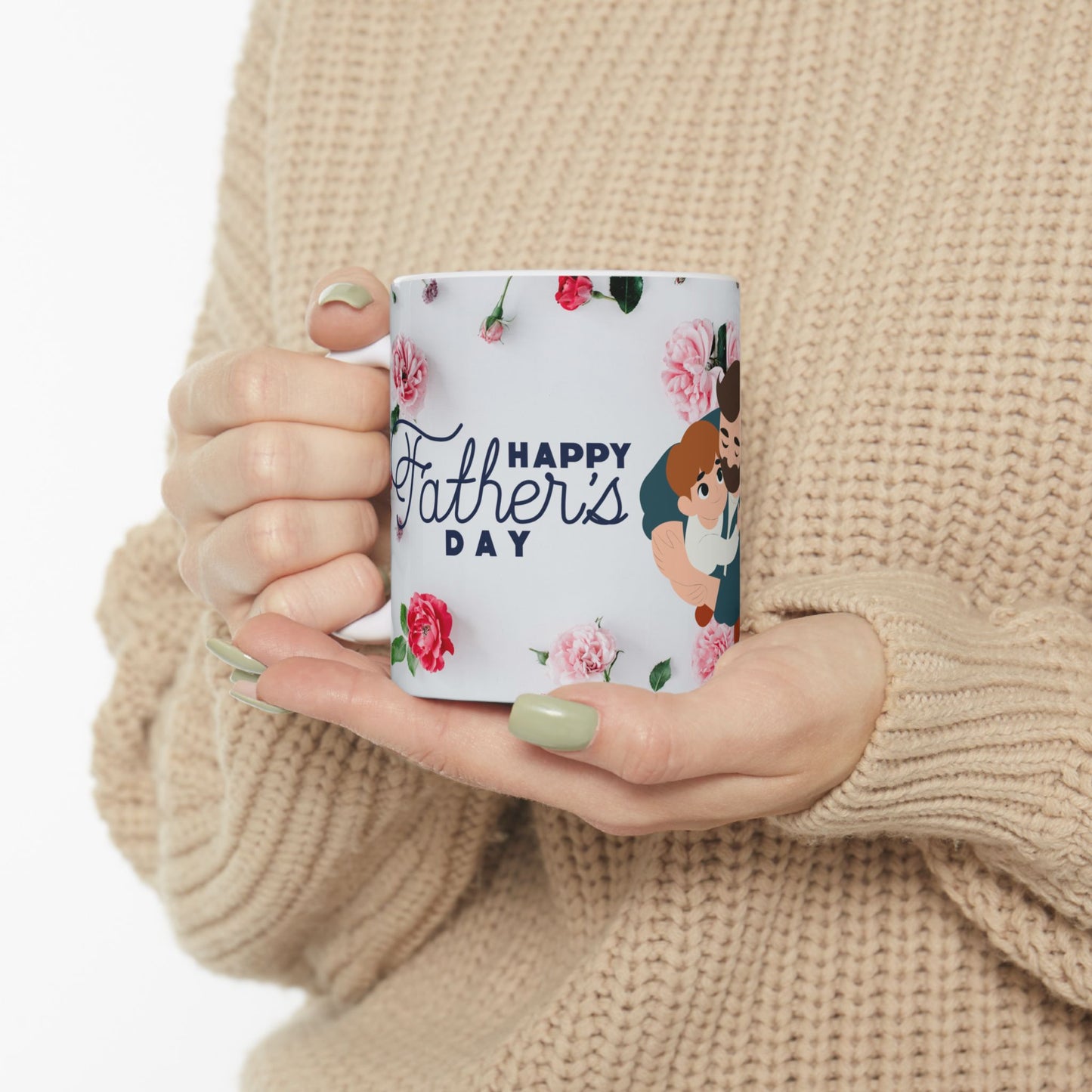 Happy Father's Day Ceramic Mug, Personalized Gift, Dad Coffee Cup, Floral Design