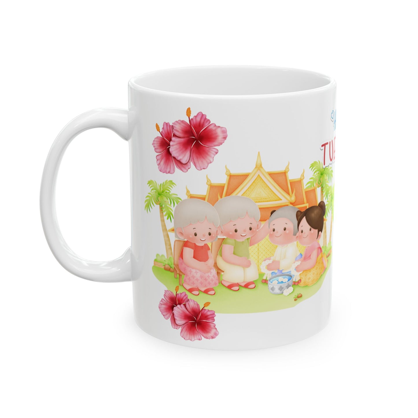 Happy Tuesday Ceramic Mug - Cute Tropical Design for Coffee Lovers
