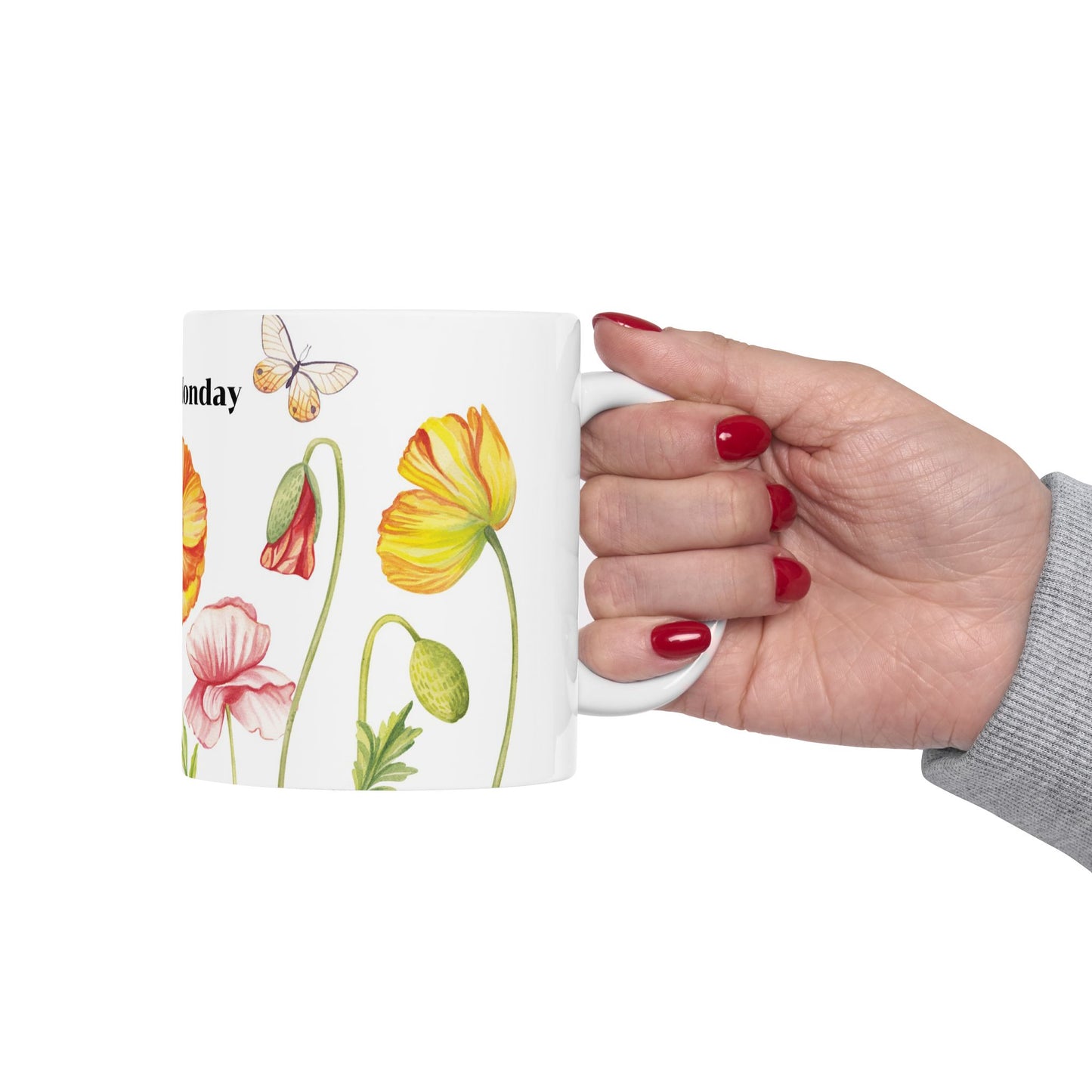 Happy Monday Floral Ceramic Mug - 11oz