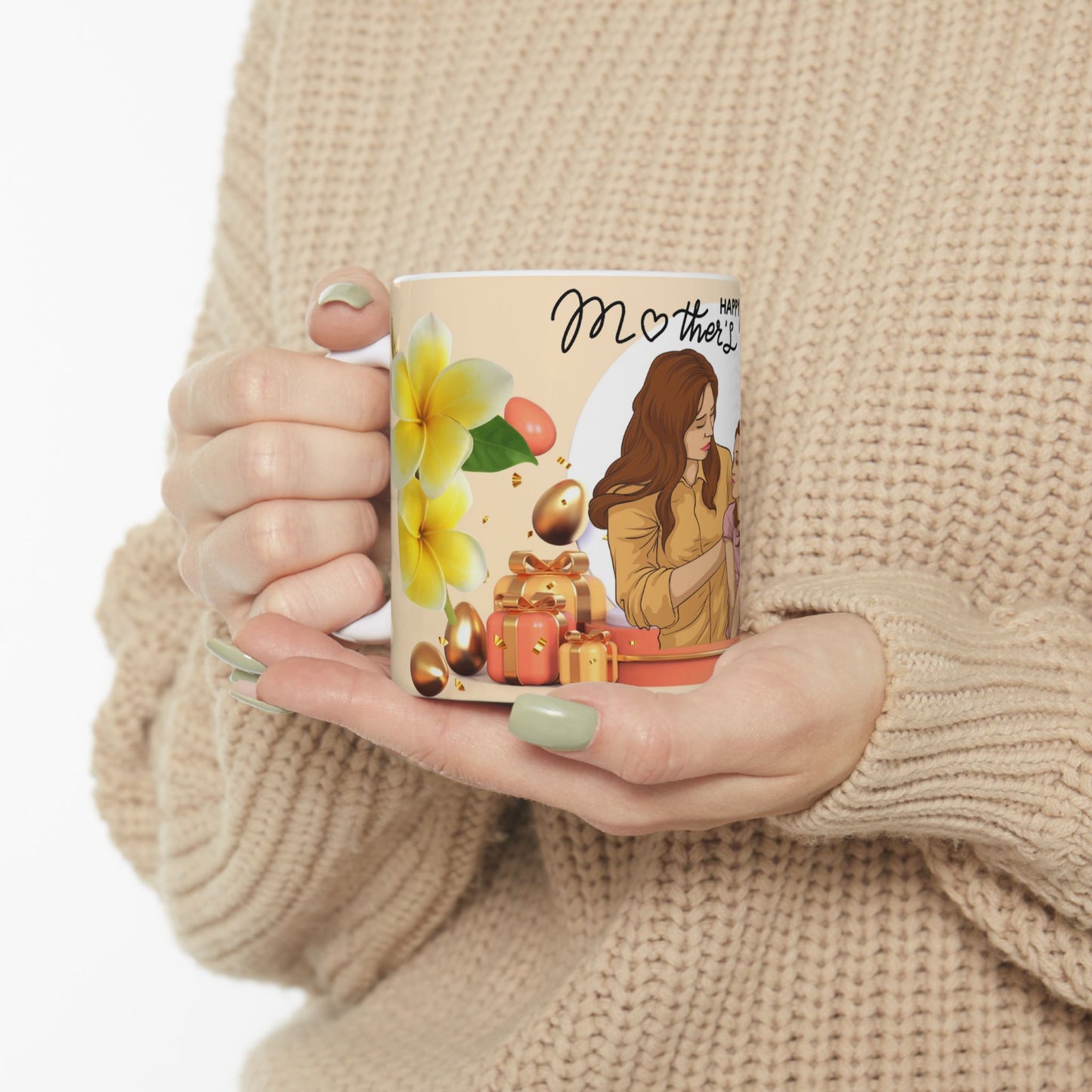 Happy Mother's Day Ceramic Mug – Floral Design, Perfect Gift for Moms