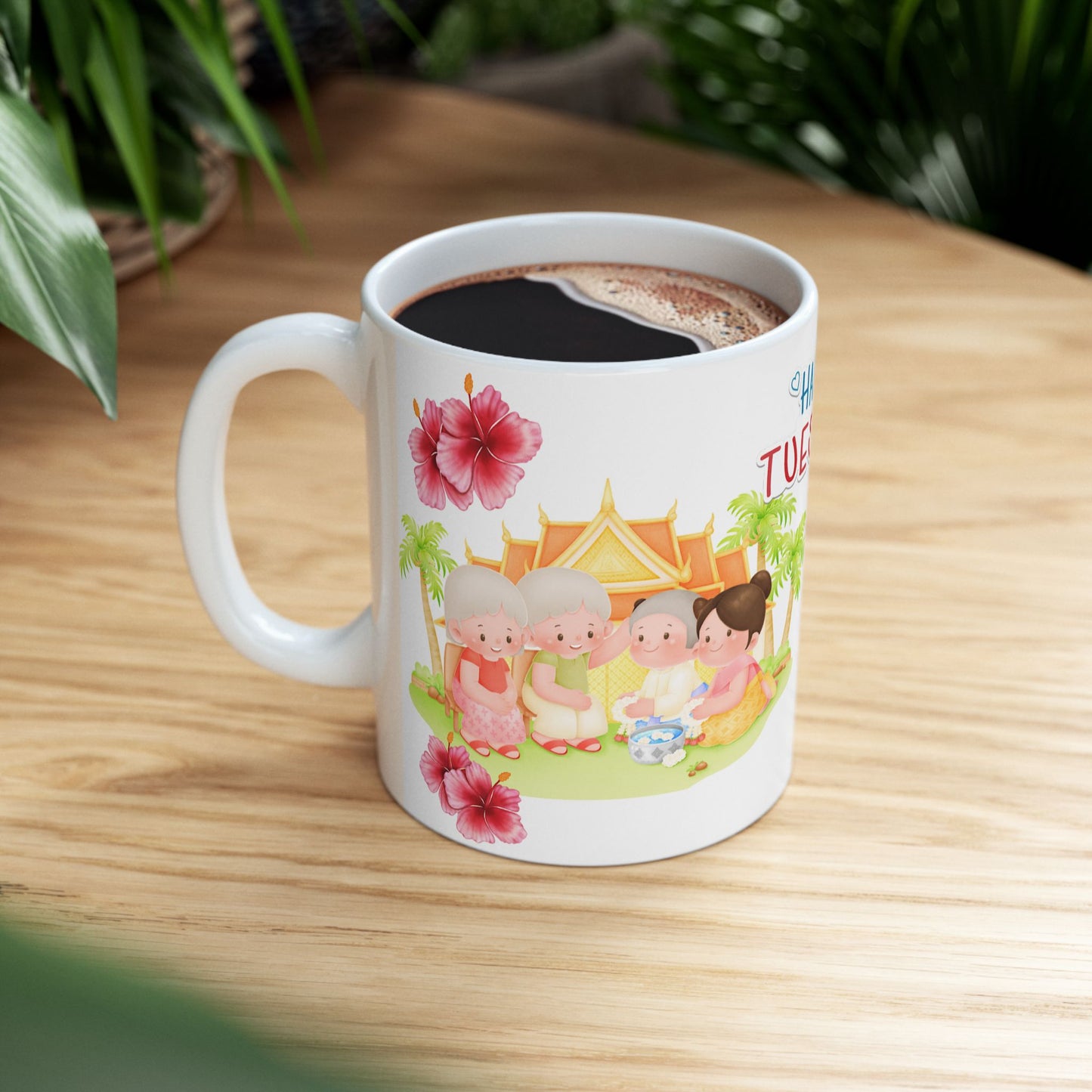 Happy Tuesday Ceramic Mug - Cute Tropical Design for Coffee Lovers