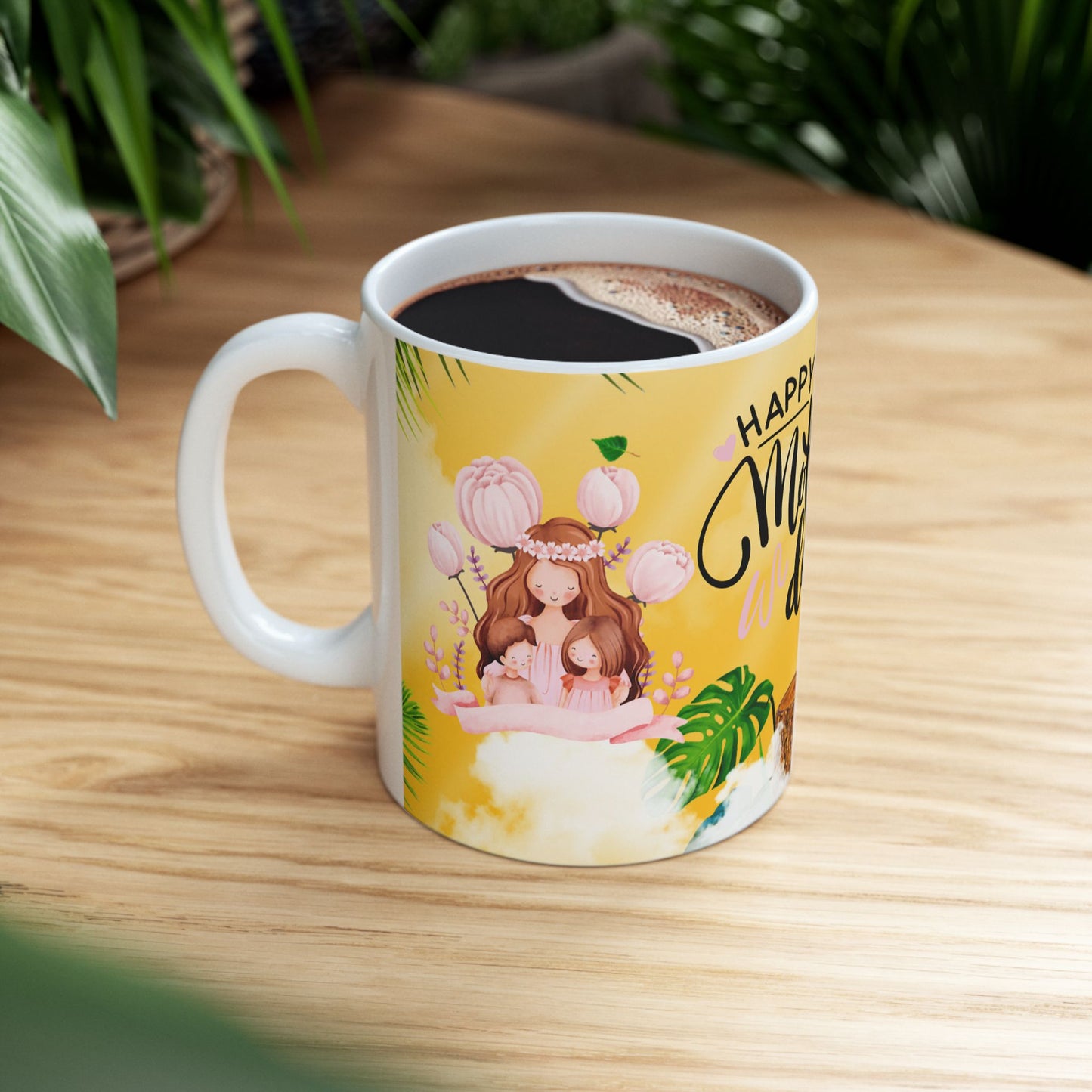 Happy Mother's Day Ceramic Mug - Tropical Floral Design - Perfect Gift for Moms