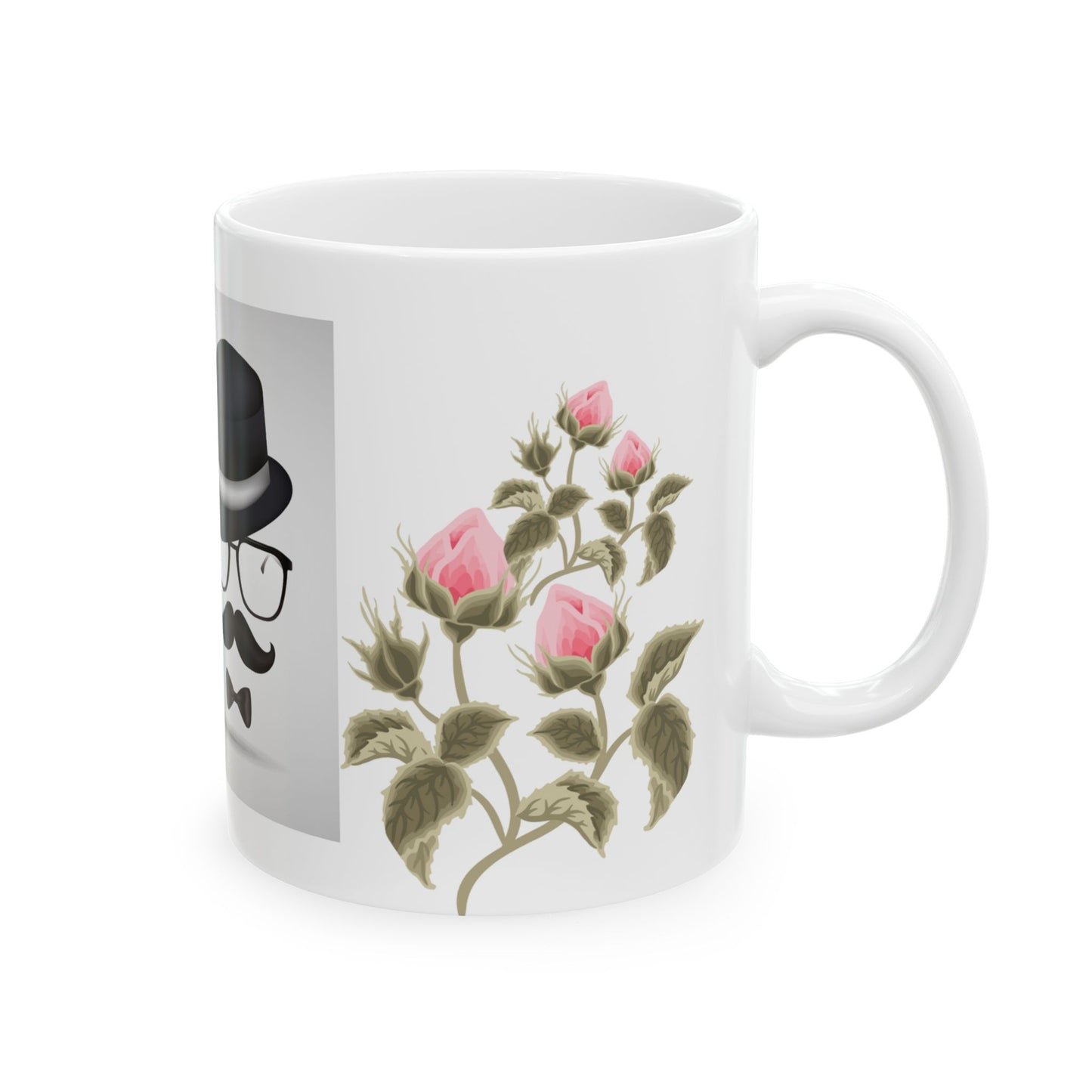 Father's Day Ceramic Mug - Stylish Gift with Roses & Heartbeat Design