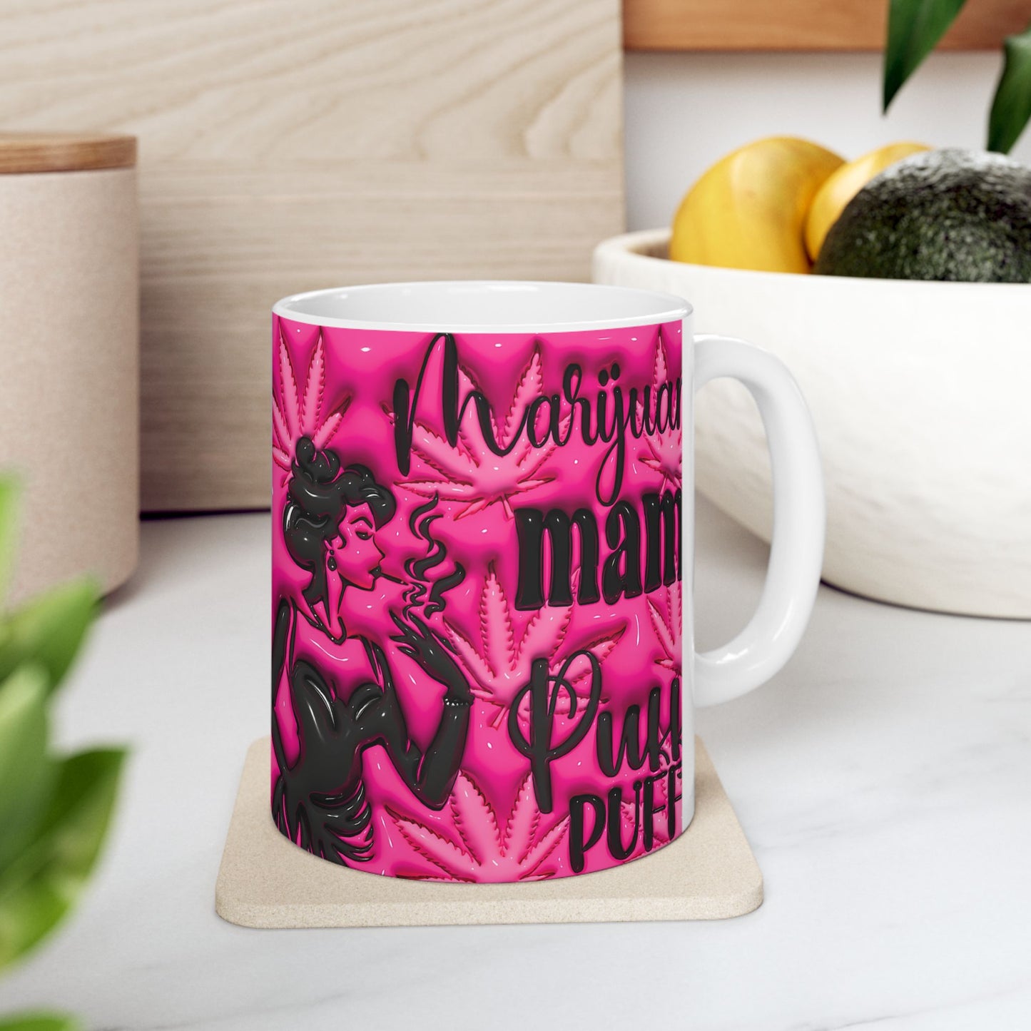 Punk Mama Ceramic Mug - Bold Pink Cannabis Design 11oz