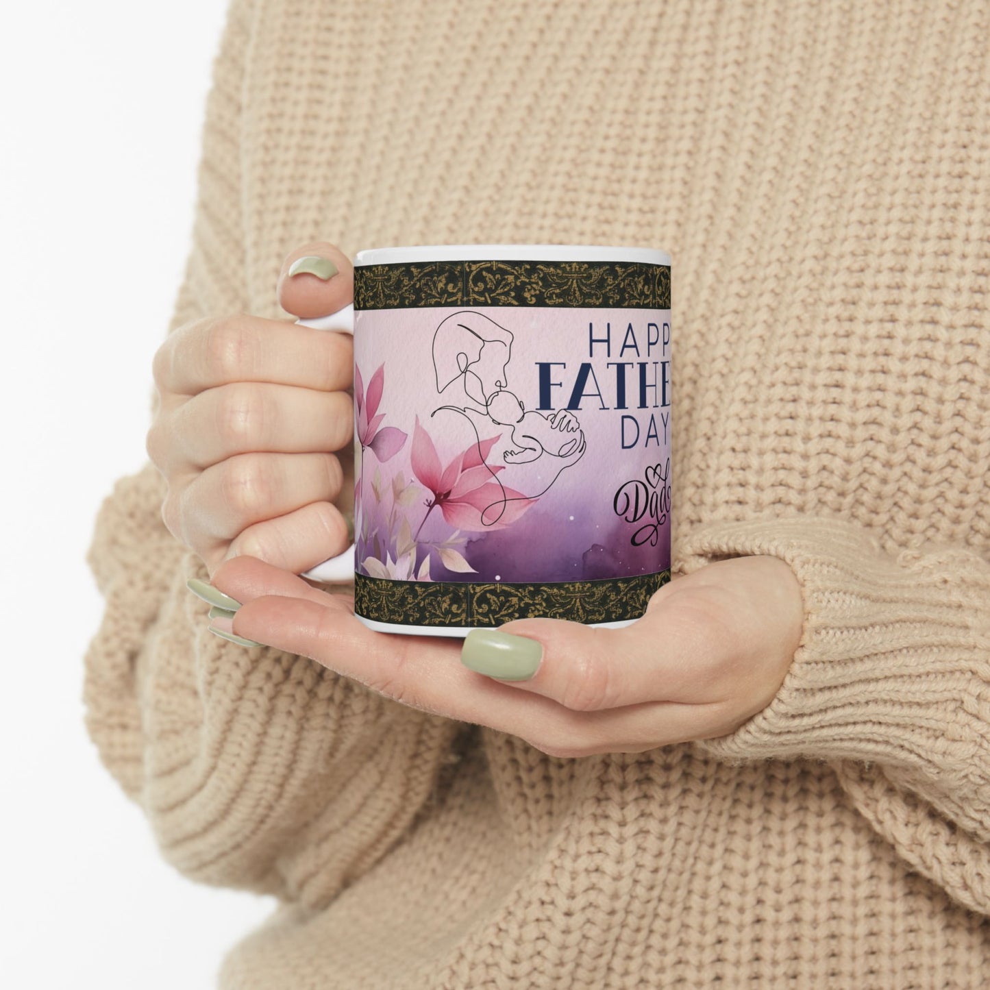 Happy Father's Day Ceramic Mug - Gift for Dad with Floral Design