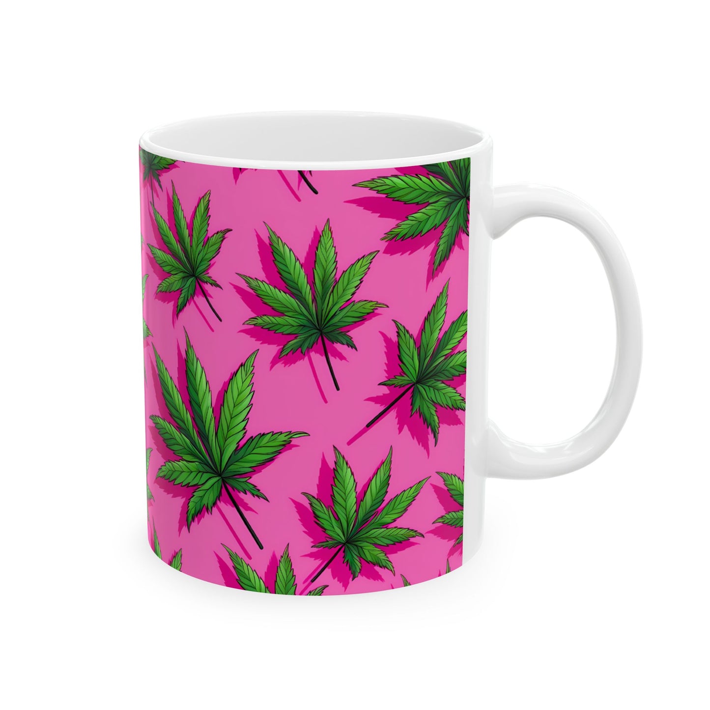 Vibrant Pink Cannabis Ceramic Mug - 11oz