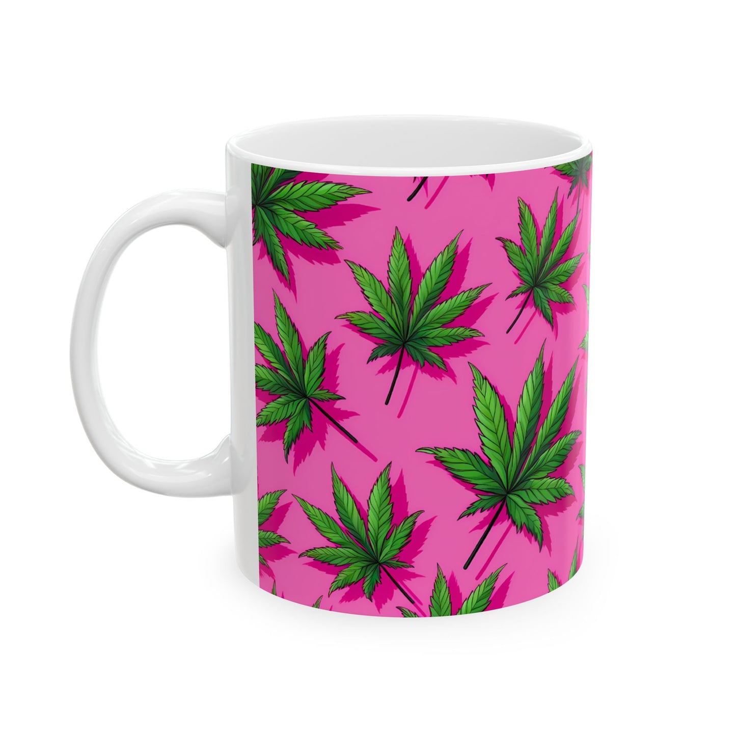 Vibrant Pink Cannabis Ceramic Mug - 11oz