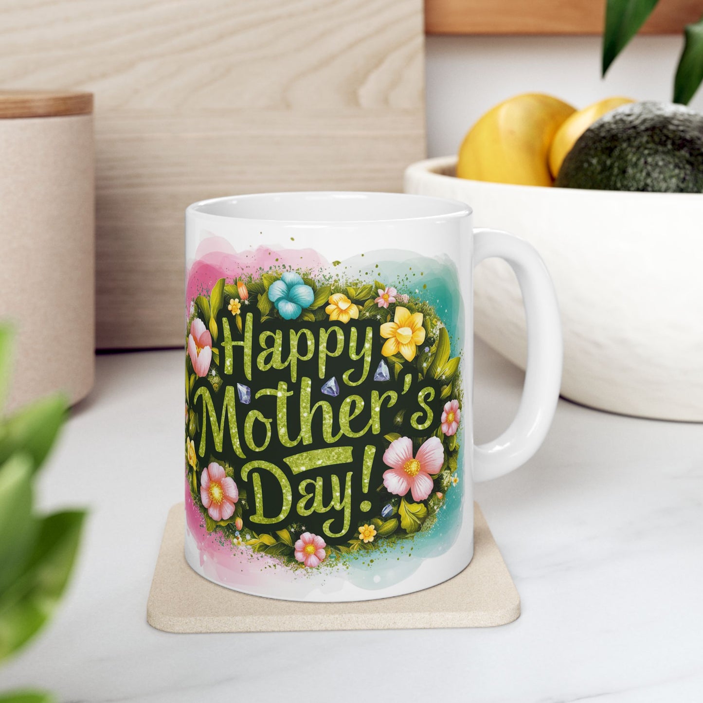 Happy Mother's Day Floral Ceramic Mug - 11oz Perfect Gift for Moms