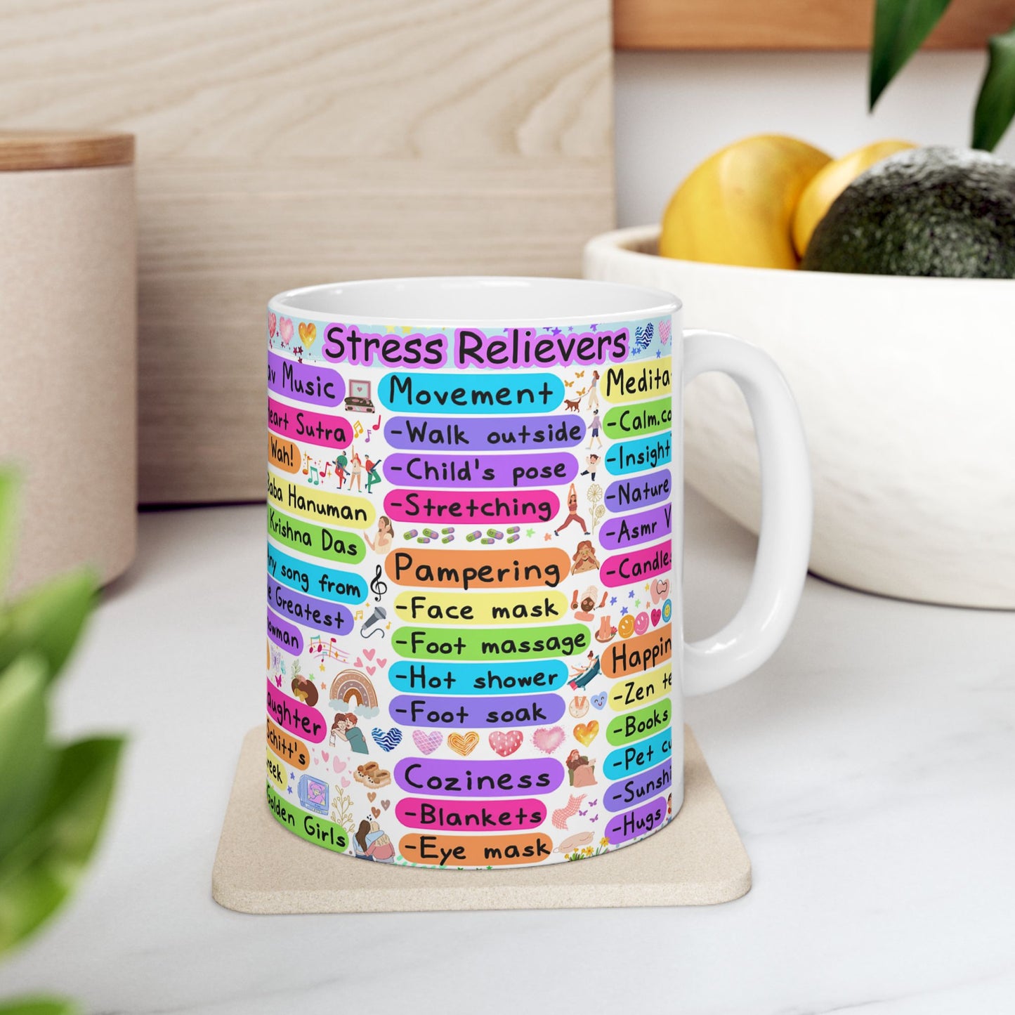 Colorful Ceramic Mug - Uplifting Affirmations & Favorites for Self-Care