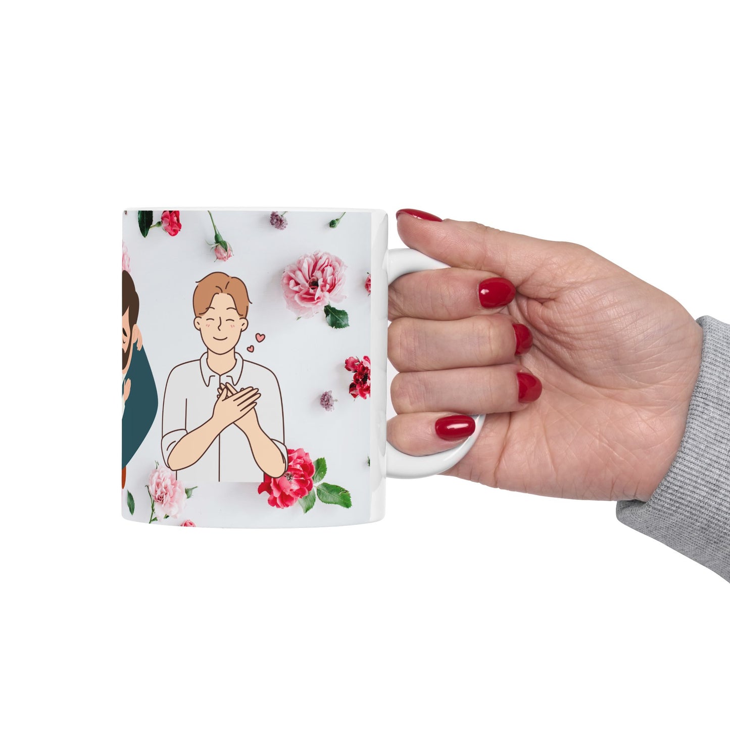 Happy Father's Day Ceramic Mug, Personalized Gift, Dad Coffee Cup, Floral Design