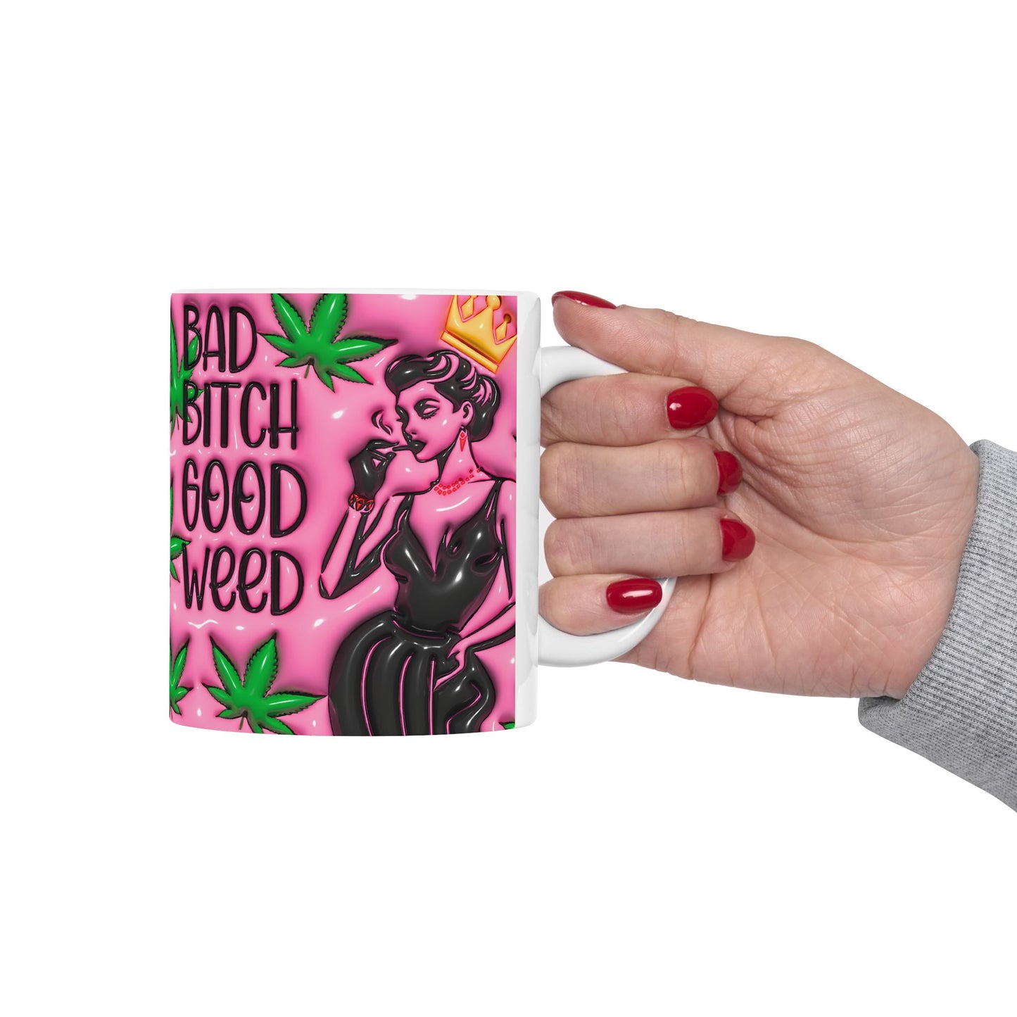 Bad Bitch Good Weed Ceramic Mug - Stylish Cannabis Coffee Cup for Celebrating Life