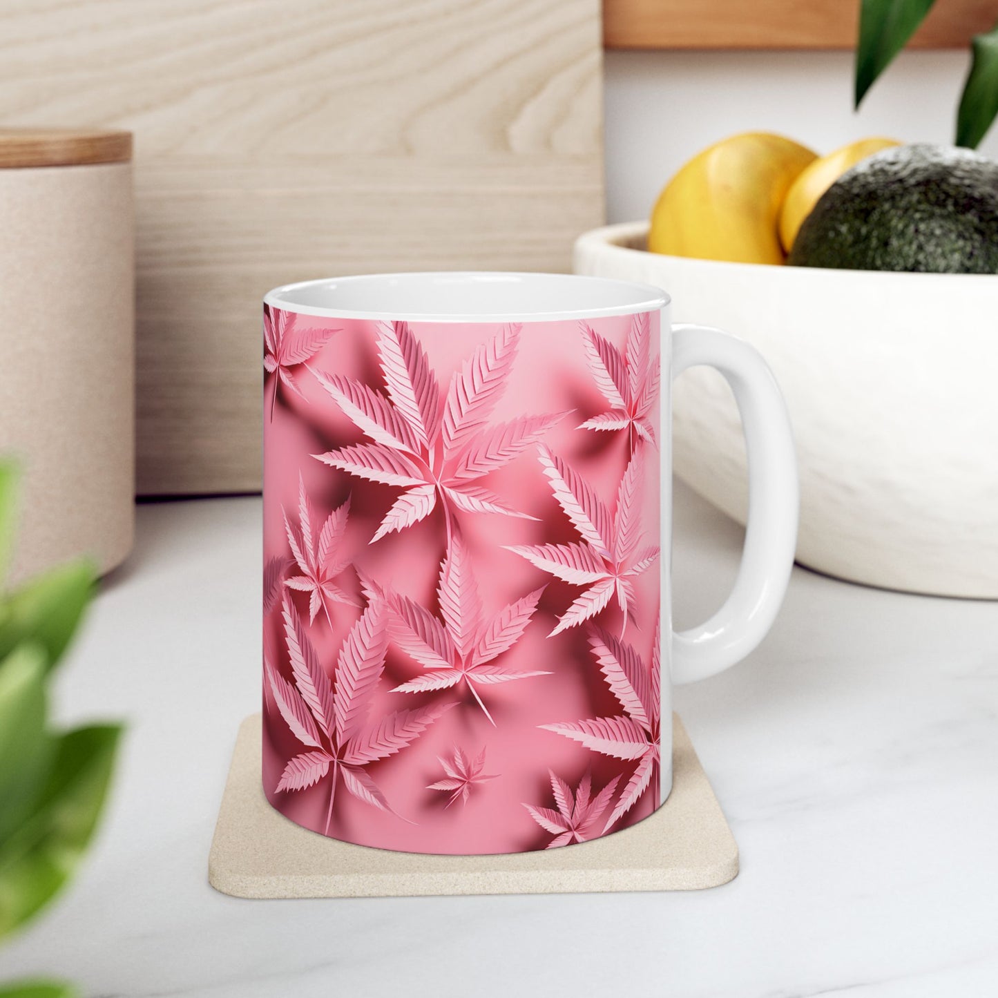 Pink Leaf Ceramic Mug Perfect for Coffee Lovers & 420 Enthusiasts
