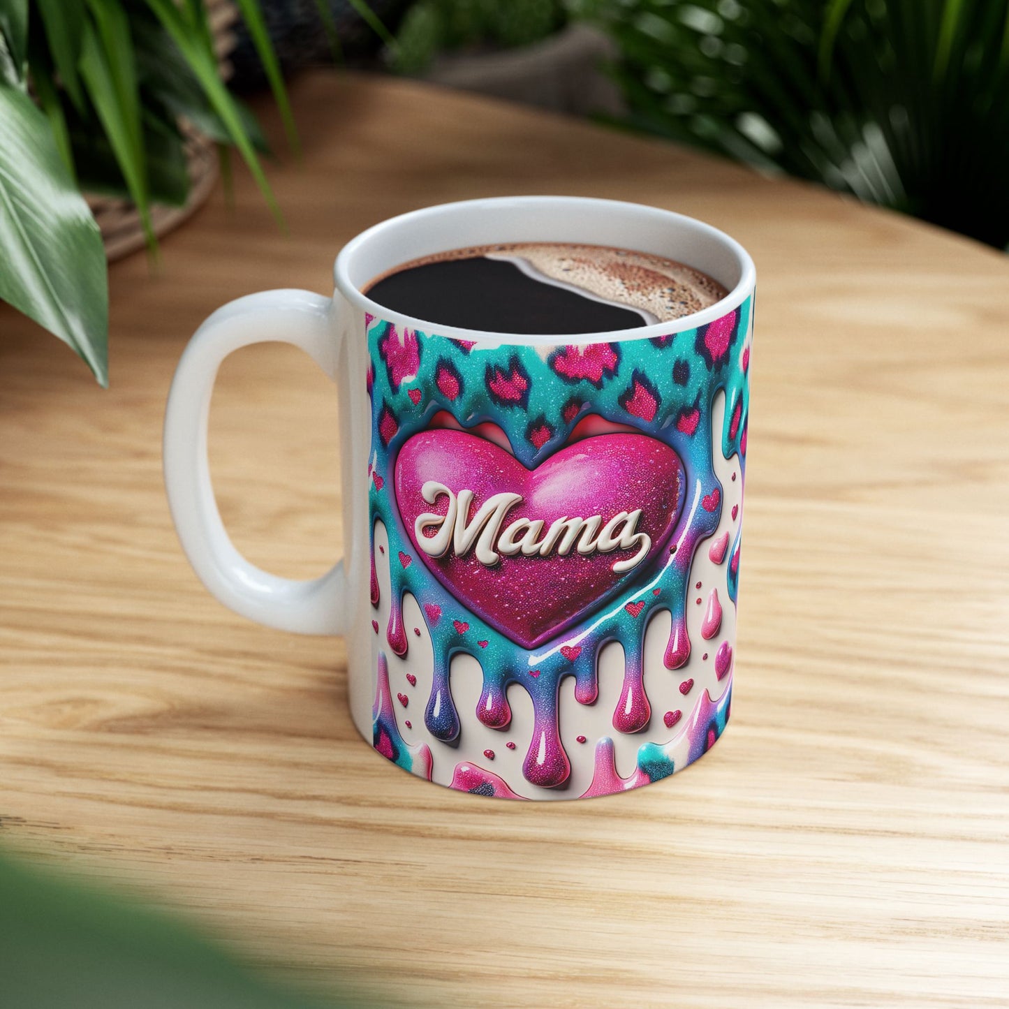 Colorful Drippy Heart Ceramic Mug - 11oz