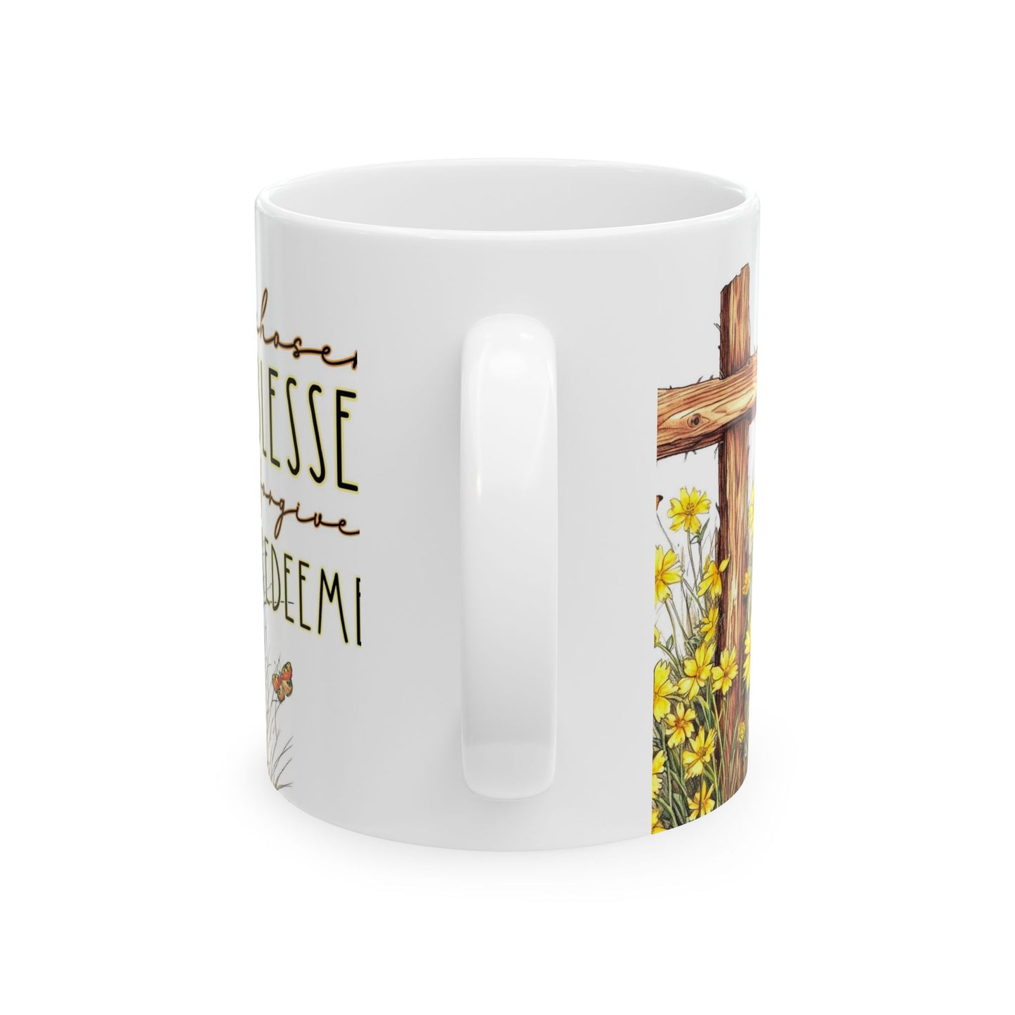 Inspirational Ceramic Mug - 'Chosen, Blessed, Redeemed' with Floral Design