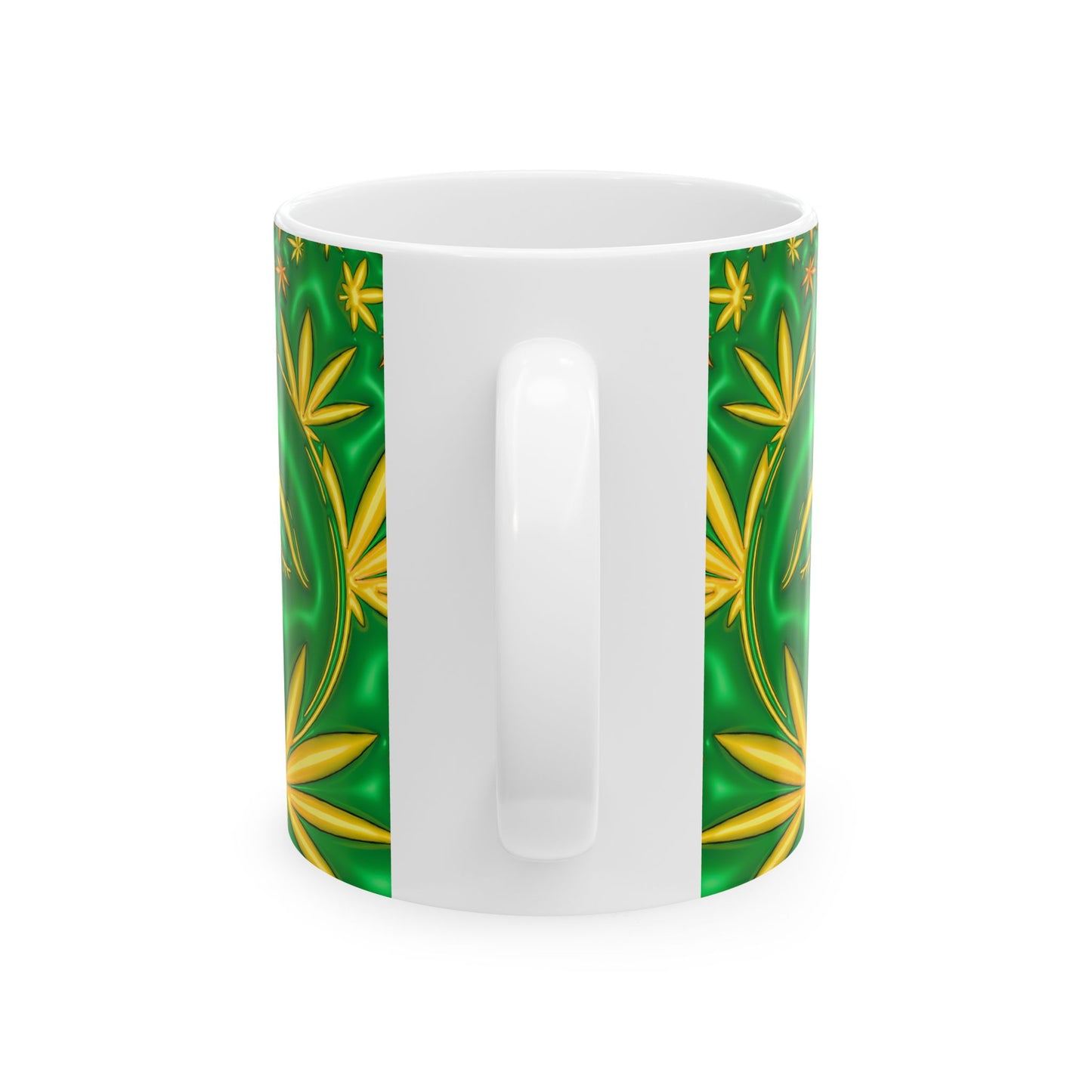Psychedelic Cannabis Mug - 11oz Vibrant Green Leaf Design
