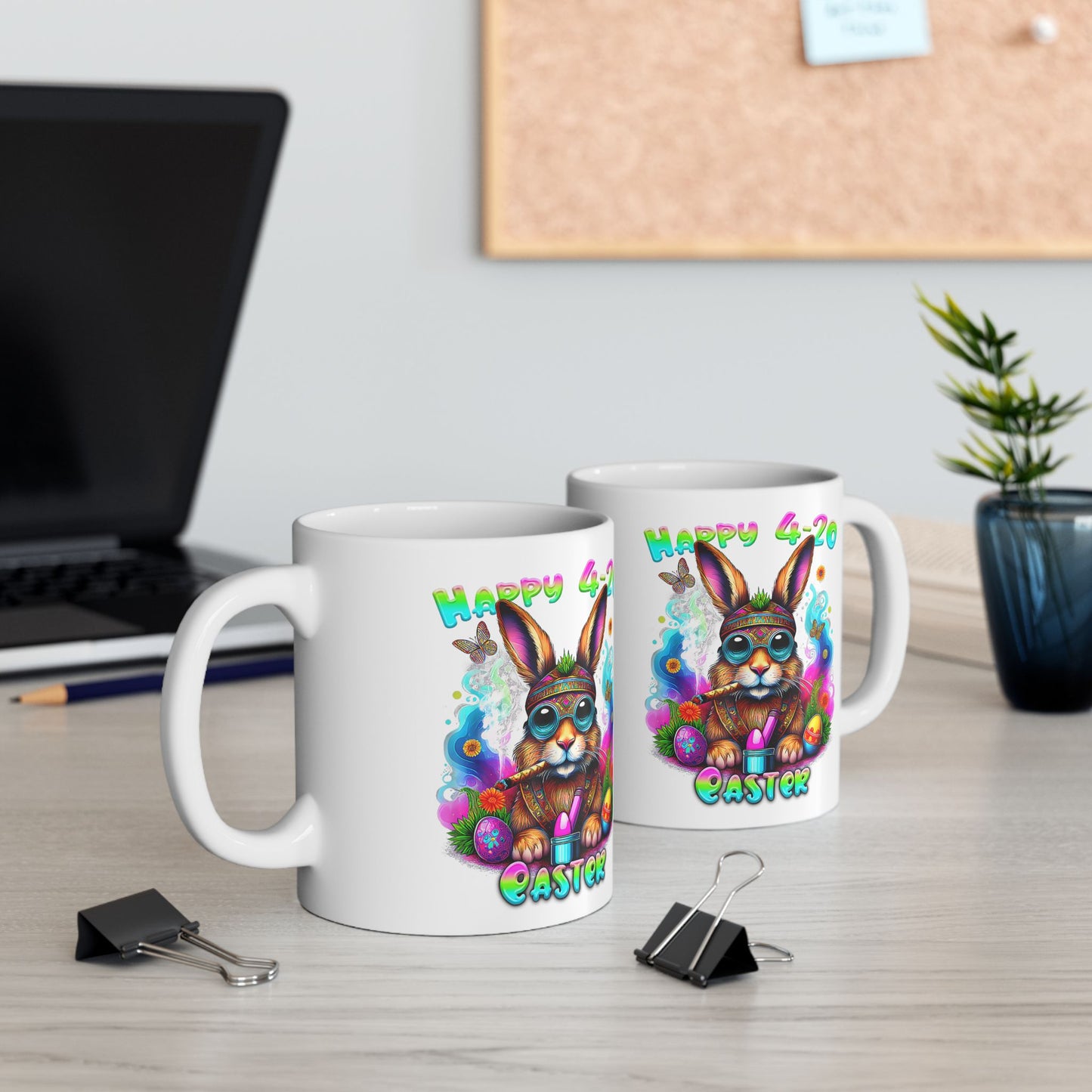 Happy 4-20 Ceramic Mug - Colorful Easter Bunny Design (11oz, 15oz)