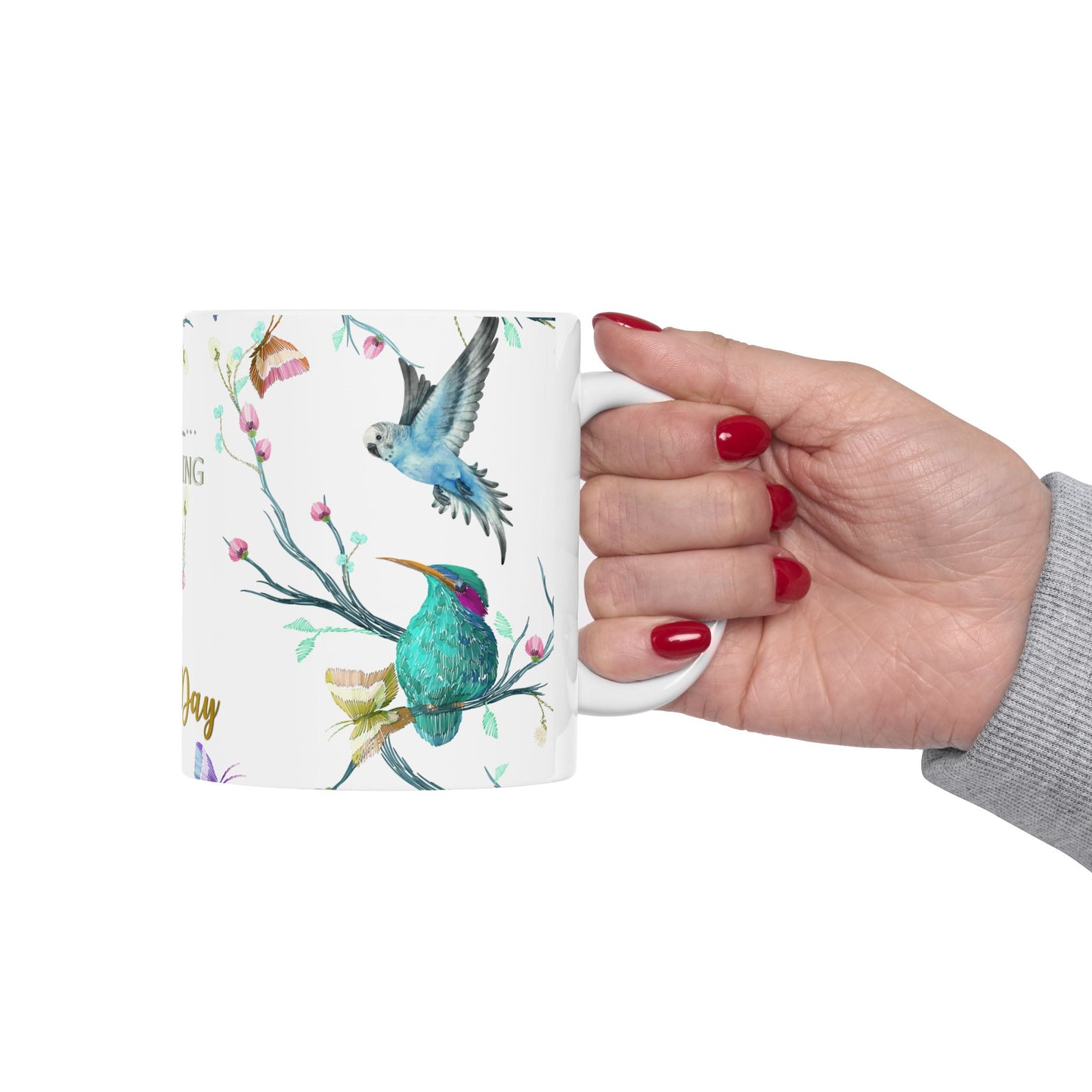 Floral Good Morning Ceramic Mug. Coffee Cup for Positive Vibes