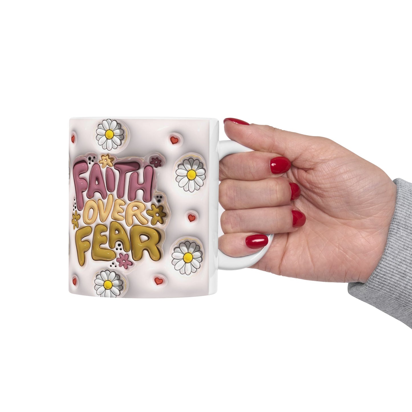 Inspirational Floral Ceramic Mug - "Faith Over Fear"