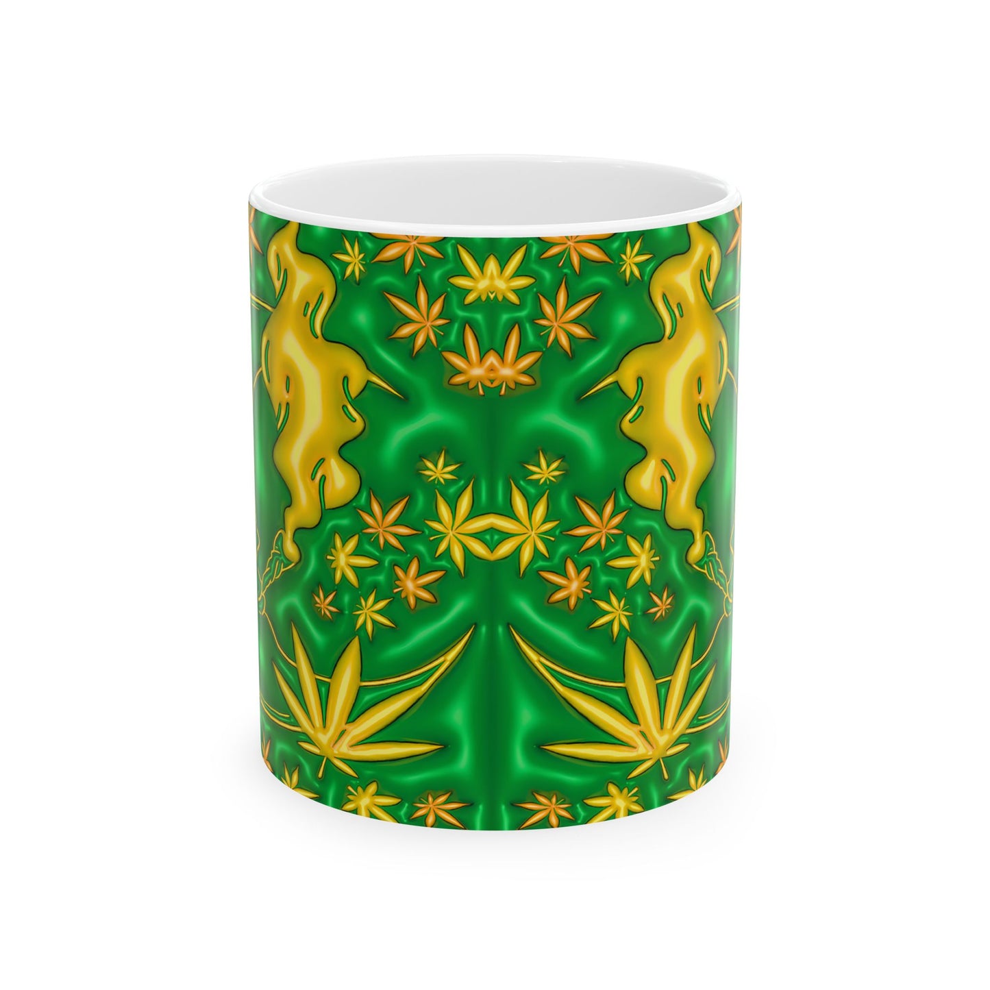 Psychedelic Cannabis Mug - 11oz Vibrant Green Leaf Design
