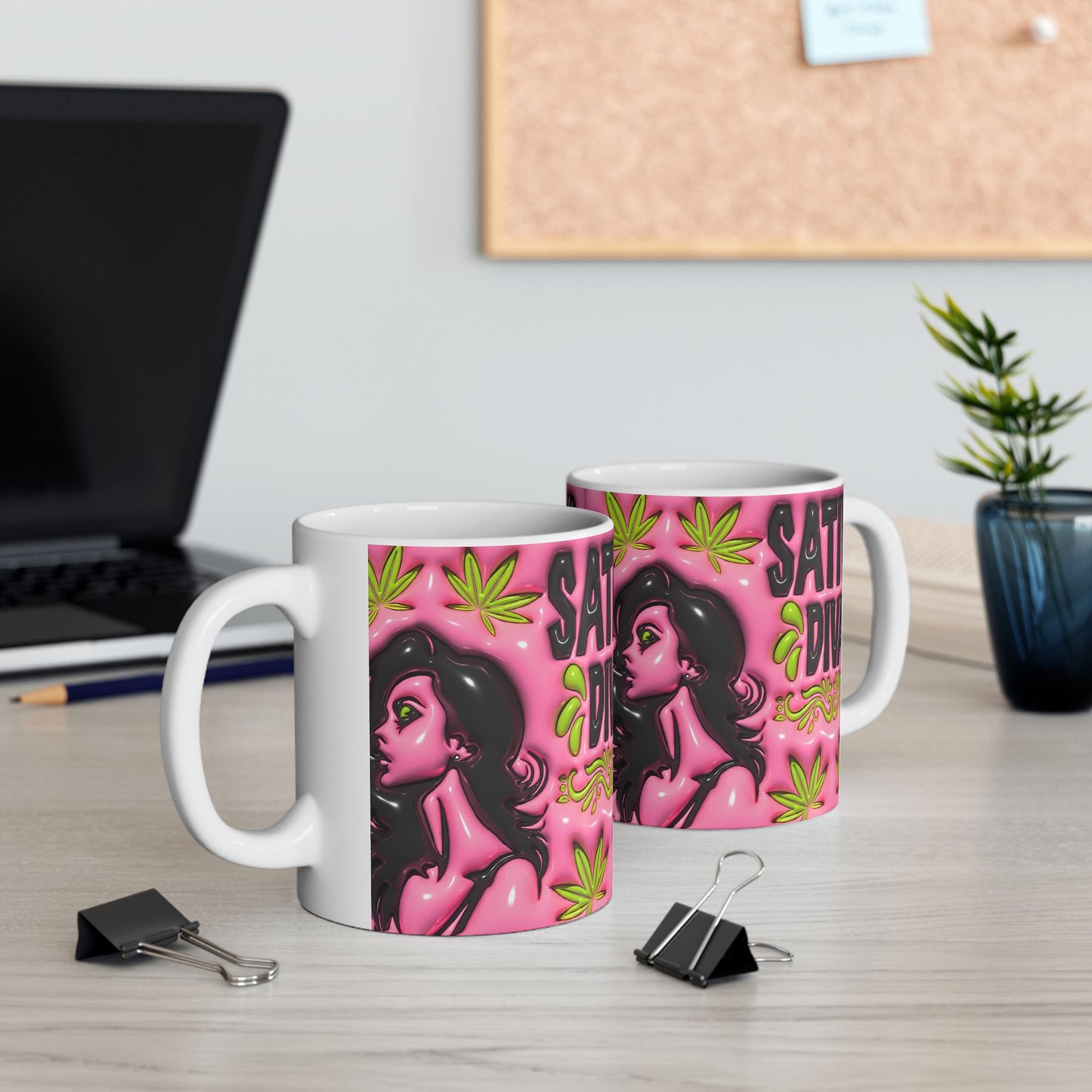 Sativa Diva Ceramic Coffee Mug - Bold Pink Design for Cannabis Lovers