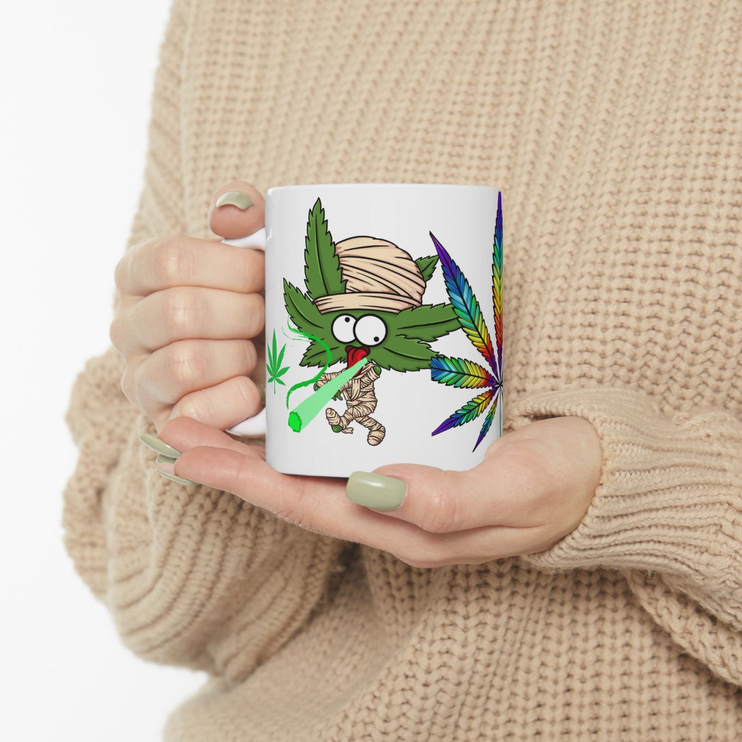 Colorful Cannabis-Themed Ceramic Mug for Herb Enthusiasts