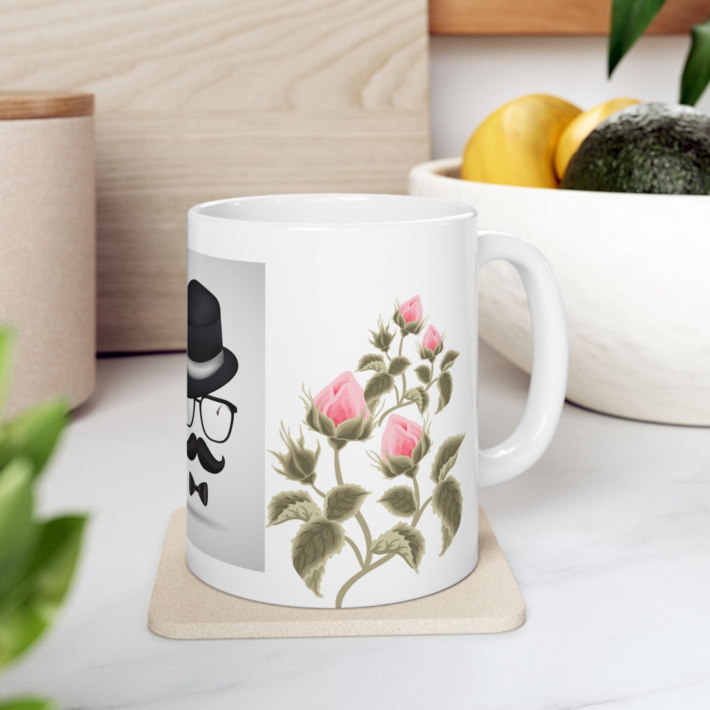 Father's Day Ceramic Mug - Stylish Gift with Roses & Heartbeat Design