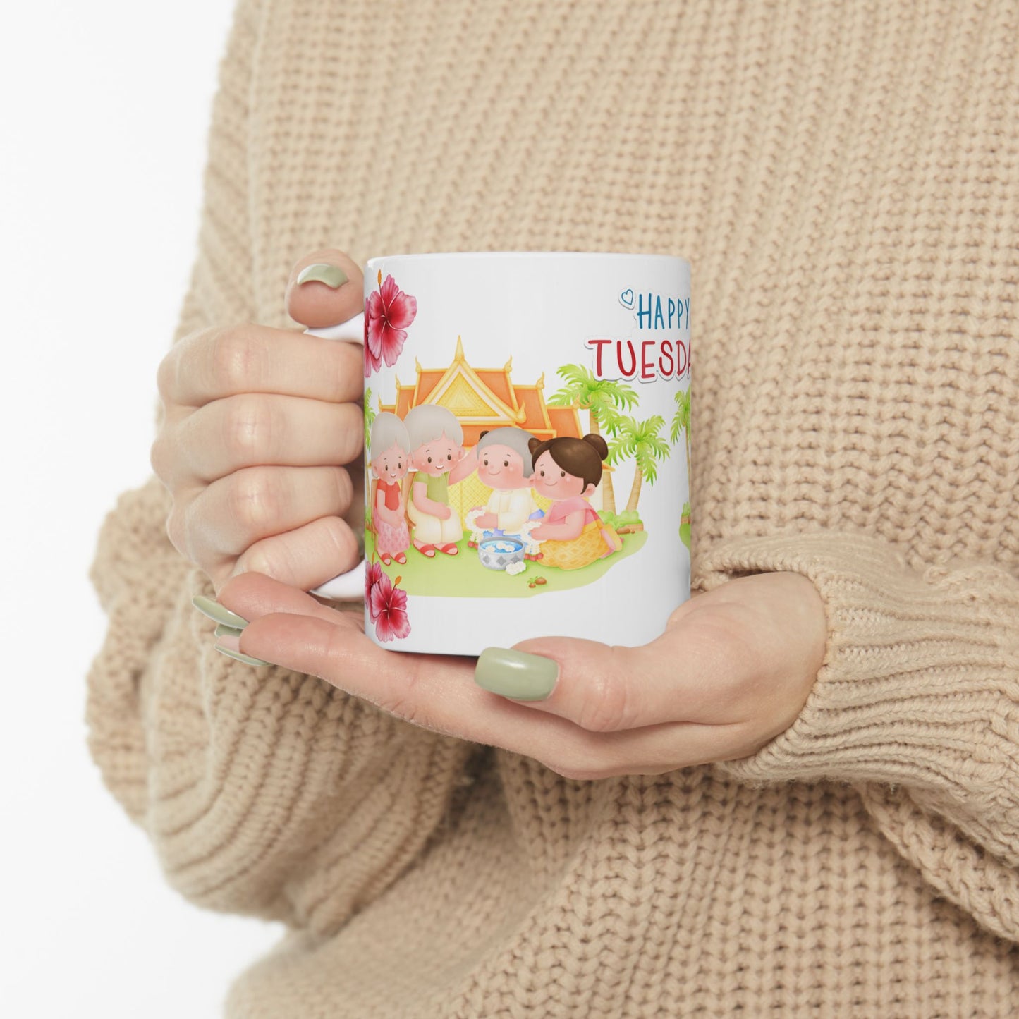 Happy Tuesday Ceramic Mug - Cute Tropical Design for Coffee Lovers