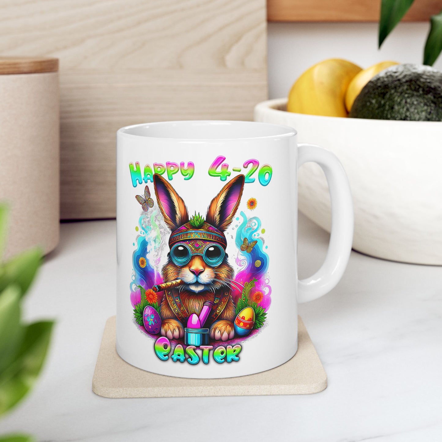 Happy 4-20 Ceramic Mug - Colorful Easter Bunny Design (11oz, 15oz)