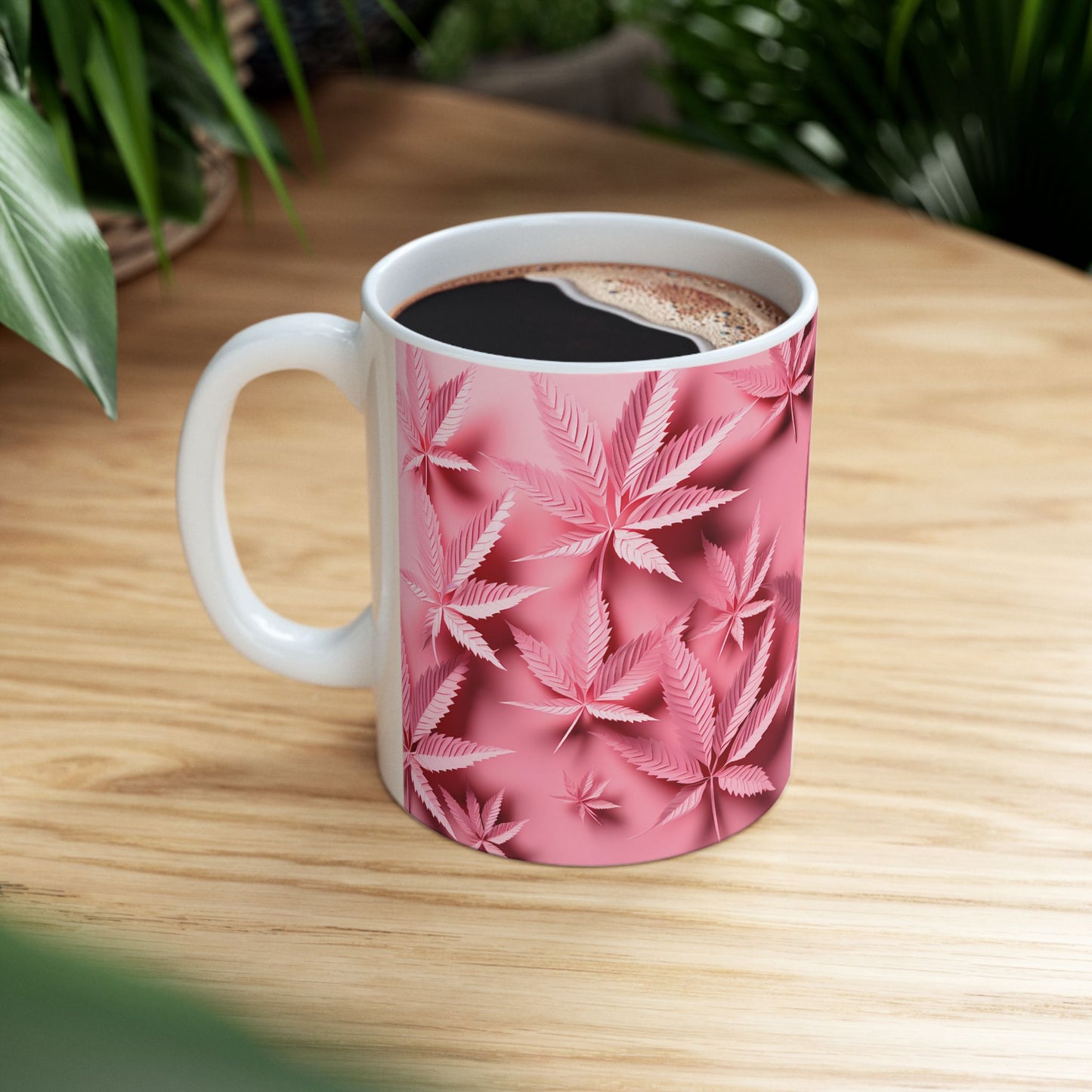 Pink Leaf Ceramic Mug Perfect for Coffee Lovers & 420 Enthusiasts