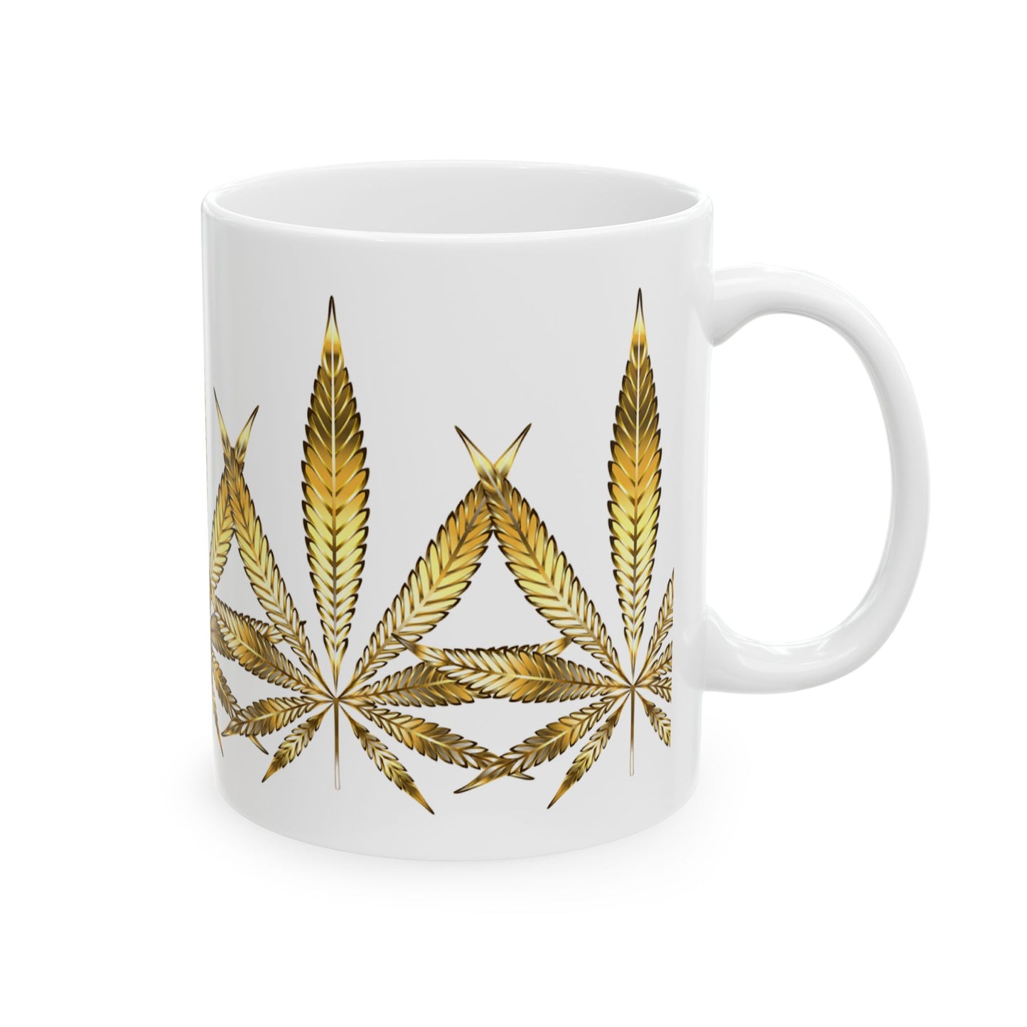 Gold Leaf Cannabis Ceramic Mug - 11oz Coffee Cup for Cannabis Lovers