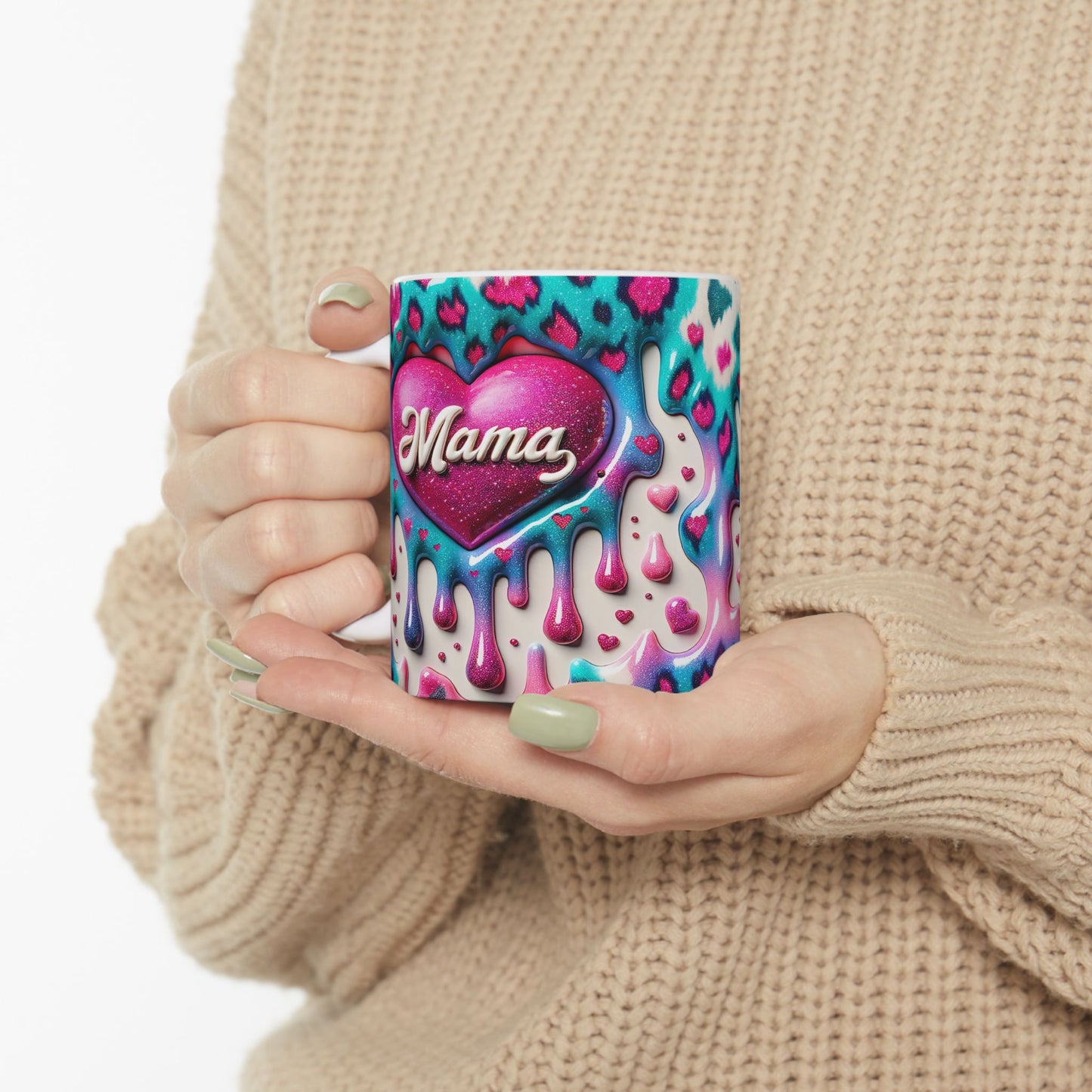 Colorful Drippy Heart Ceramic Mug - 11oz