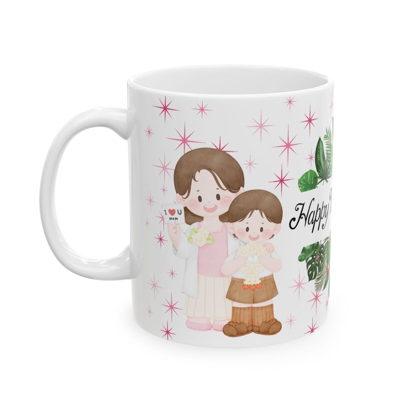 Happy Mother's Day Ceramic Mug - Floral Design Gift for Mom, 11oz