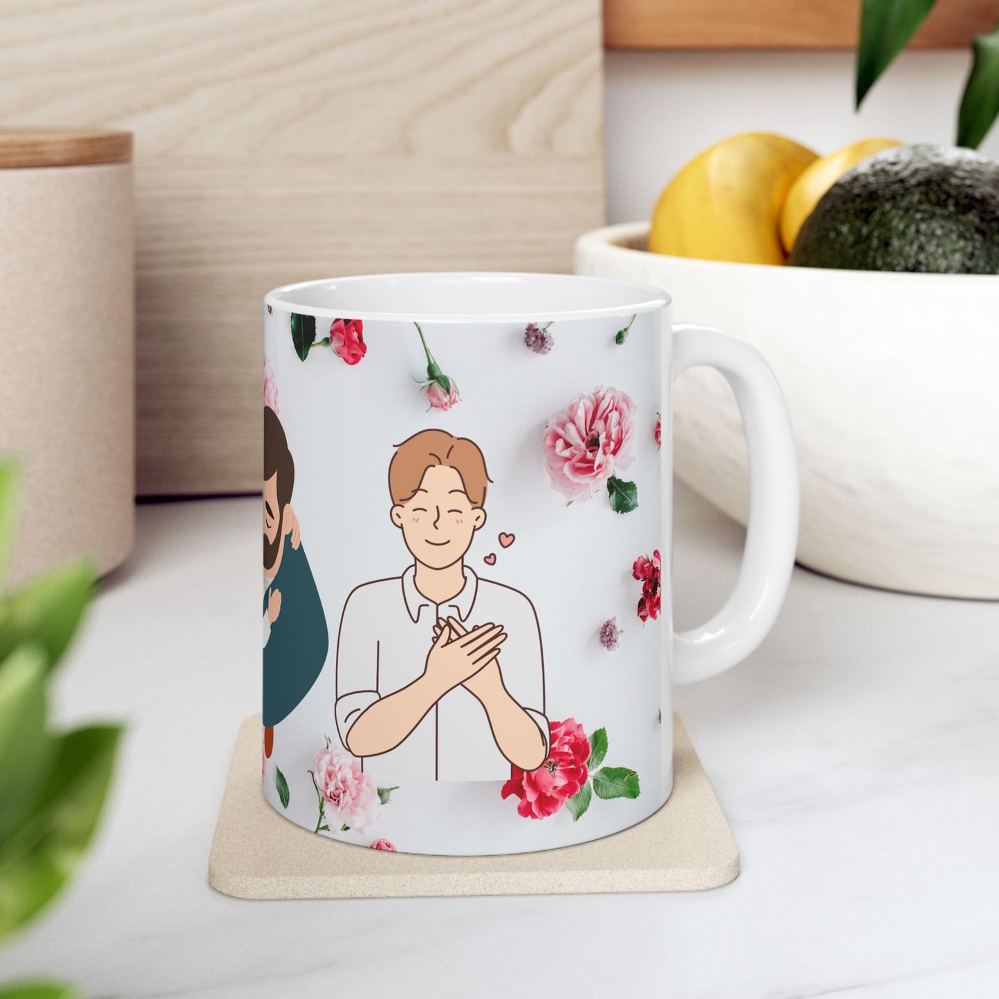 Happy Father's Day Ceramic Mug, Personalized Gift, Dad Coffee Cup, Floral Design