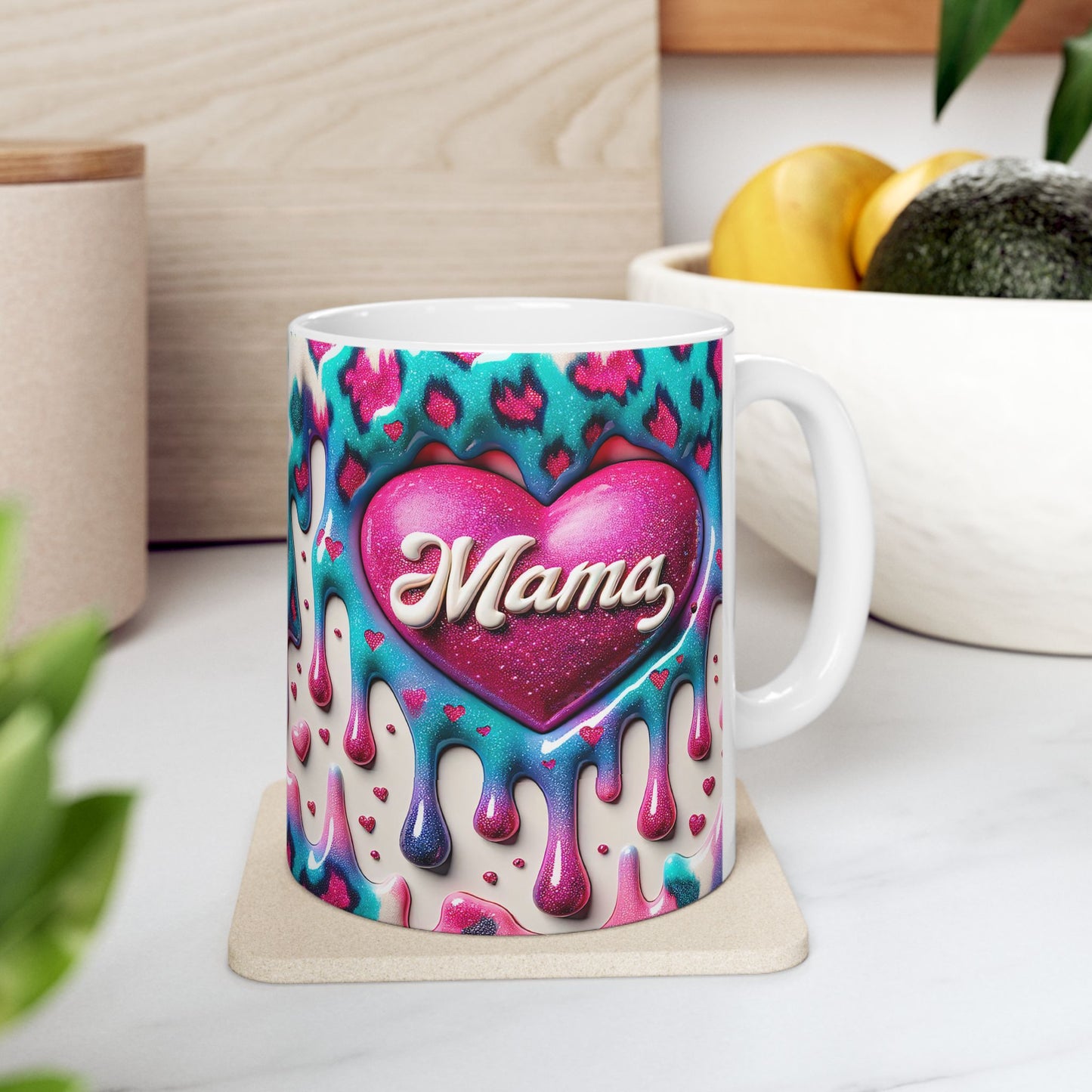 Colorful Drippy Heart Ceramic Mug - 11oz