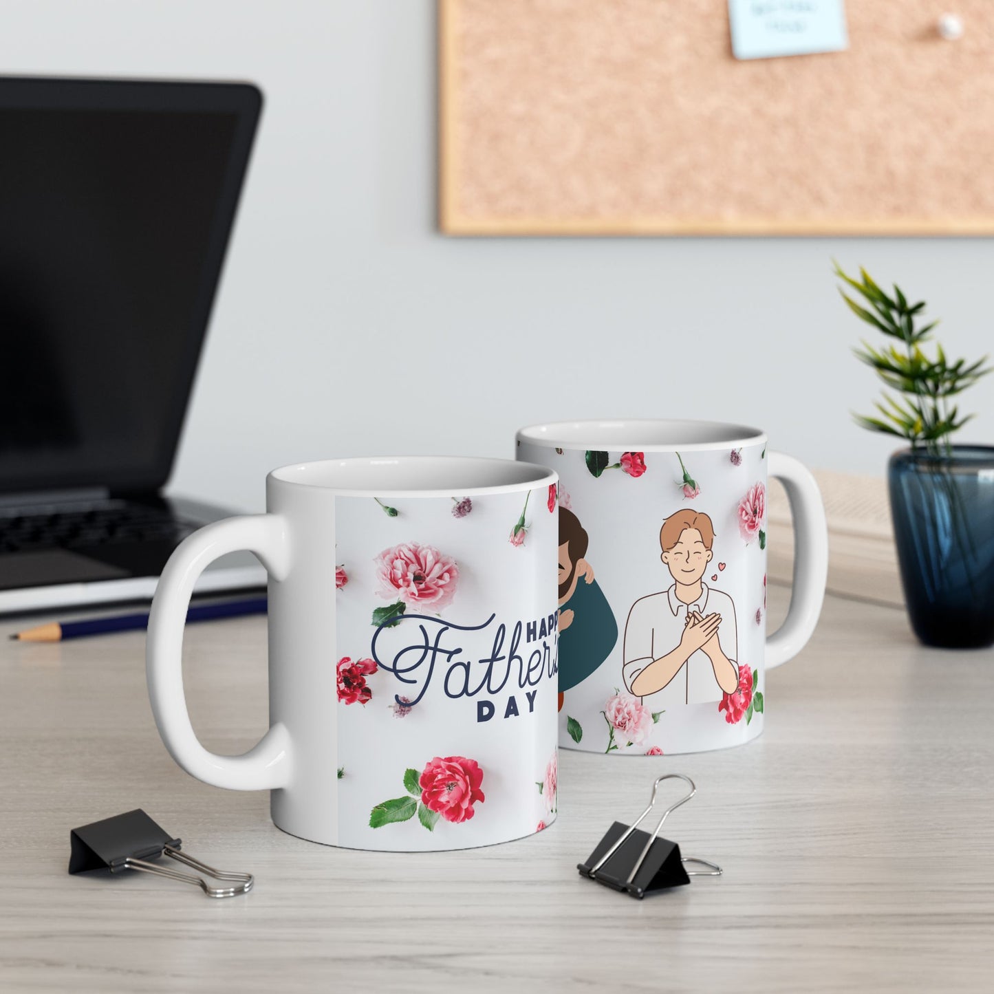 Happy Father's Day Ceramic Mug, Personalized Gift, Dad Coffee Cup, Floral Design