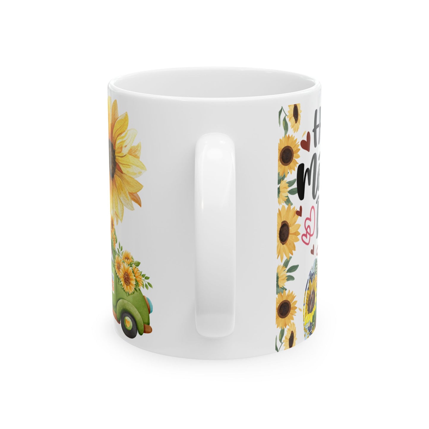 Happy Mother's Day Ceramic Mug - Sunflower Design, Cute Family Illustration - 11oz
