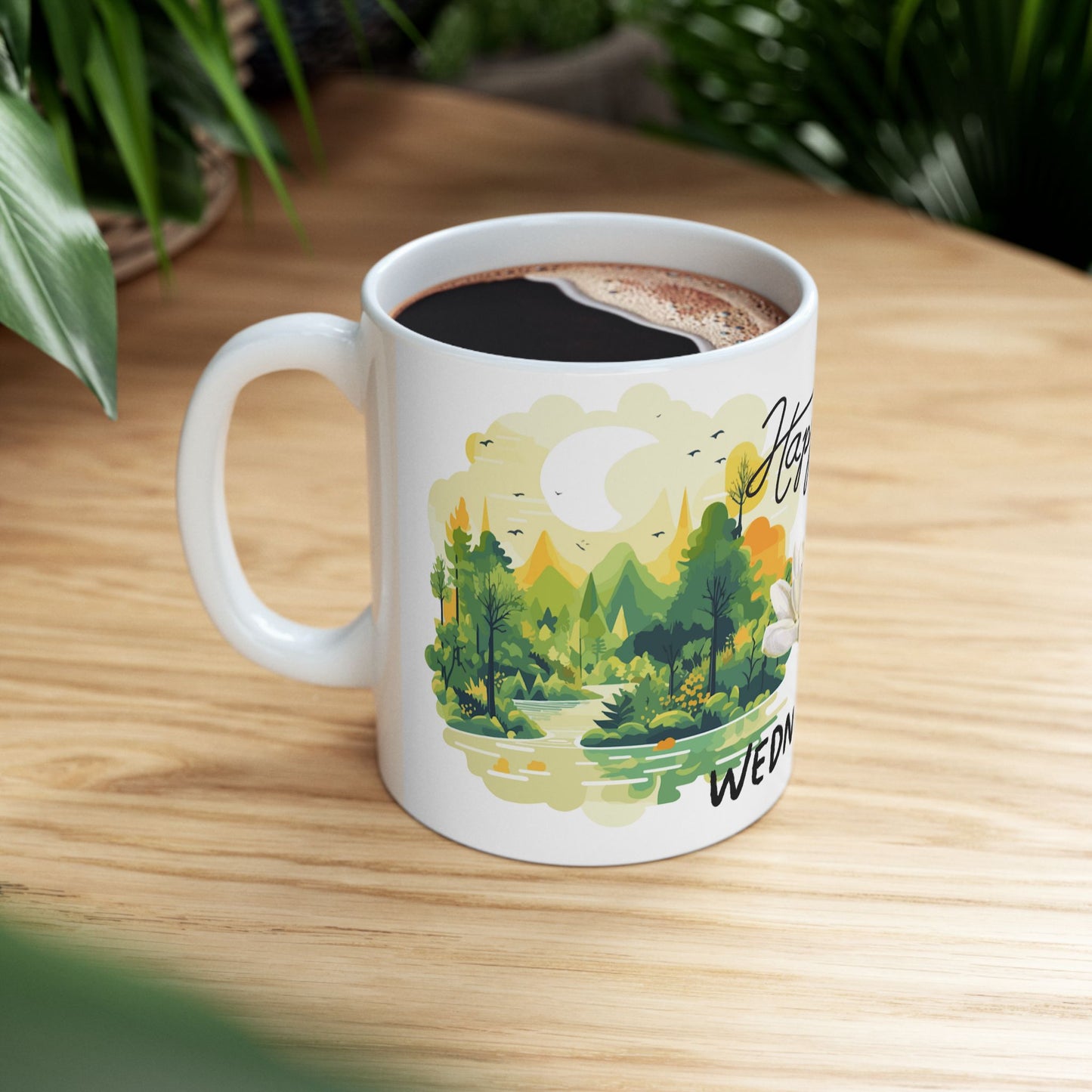 Nature-Inspired Happy Wednesday Ceramic Mug